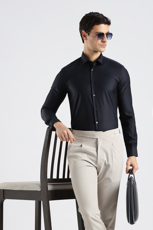 Plain Midnight Blue Melange Wrinkle Free Shirt