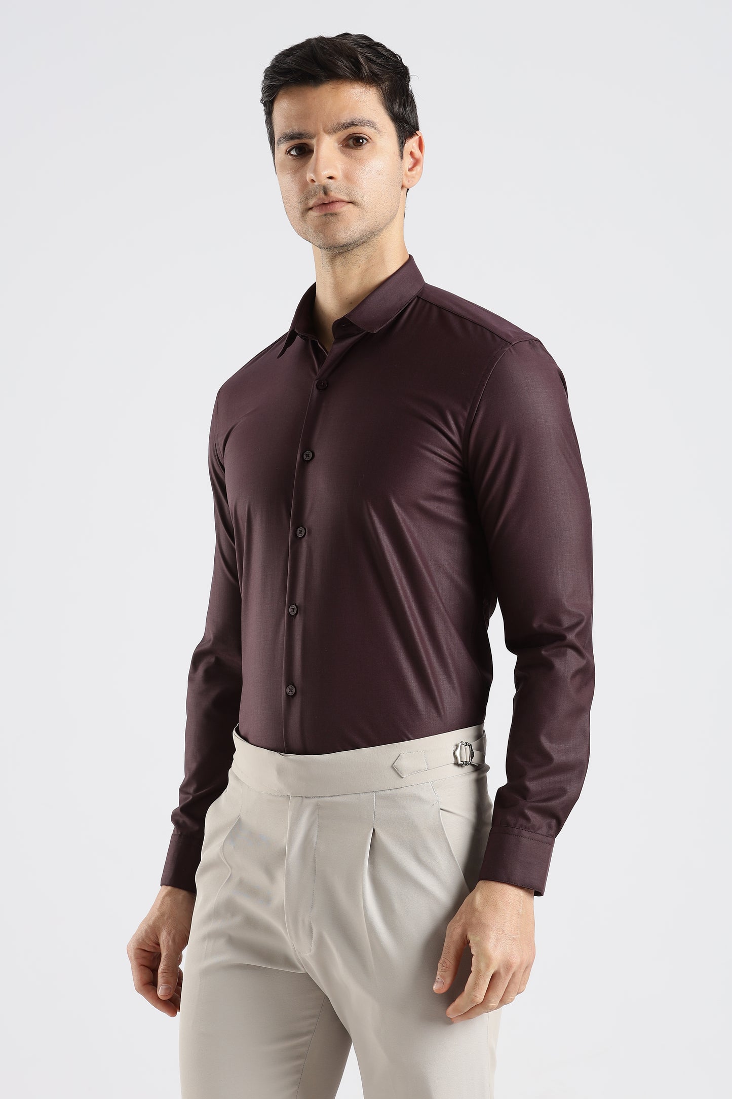 Plain Burgundy Melange Wrinkle Free Shirt