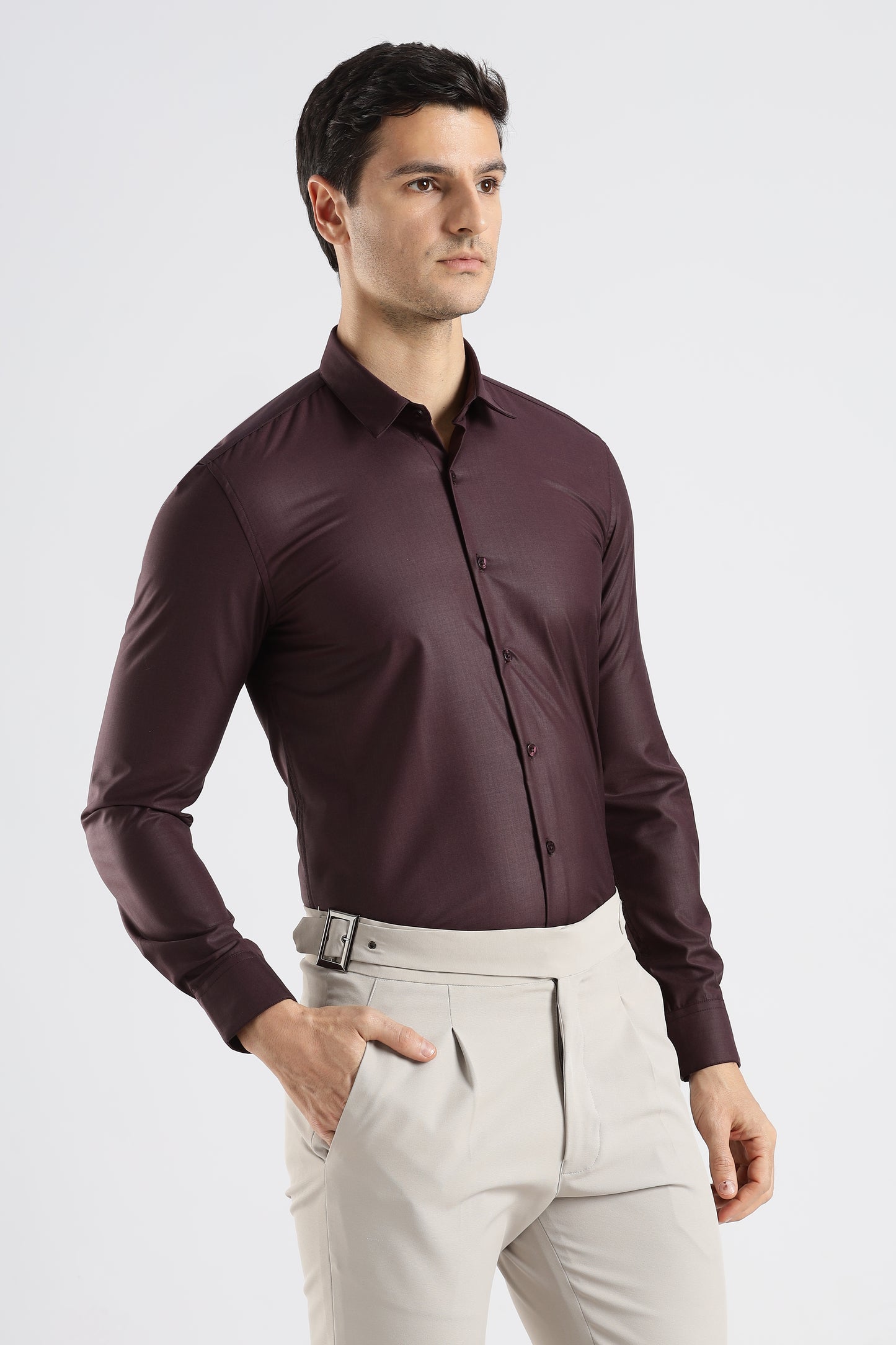 Plain Burgundy Melange Wrinkle Free Shirt