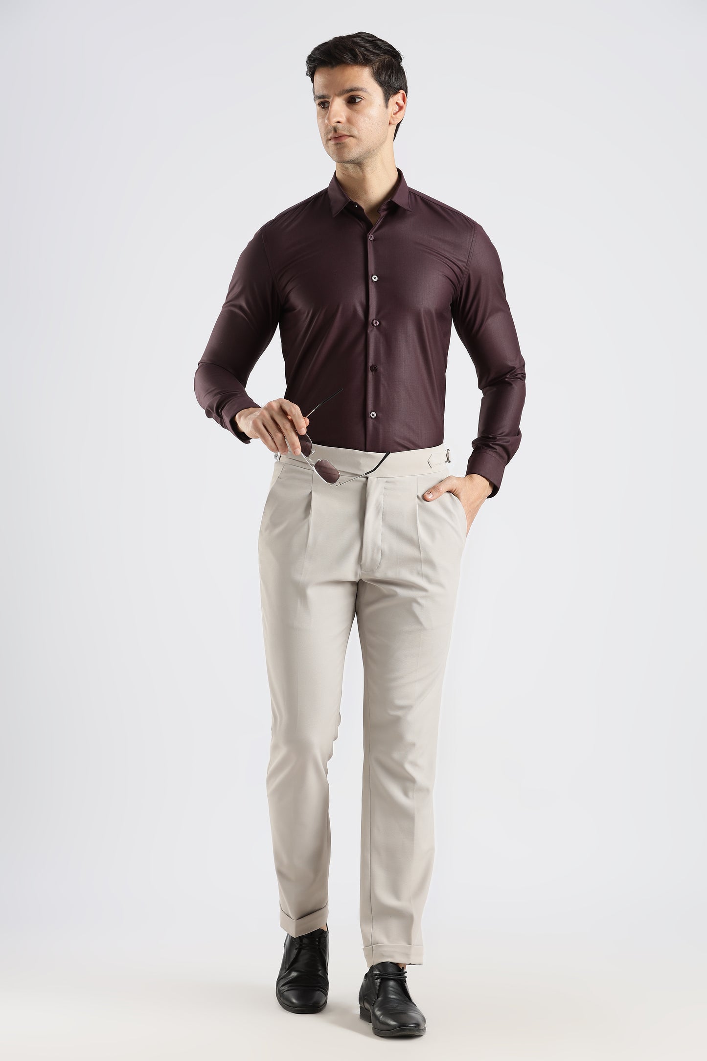 Plain Burgundy Melange Wrinkle Free Shirt