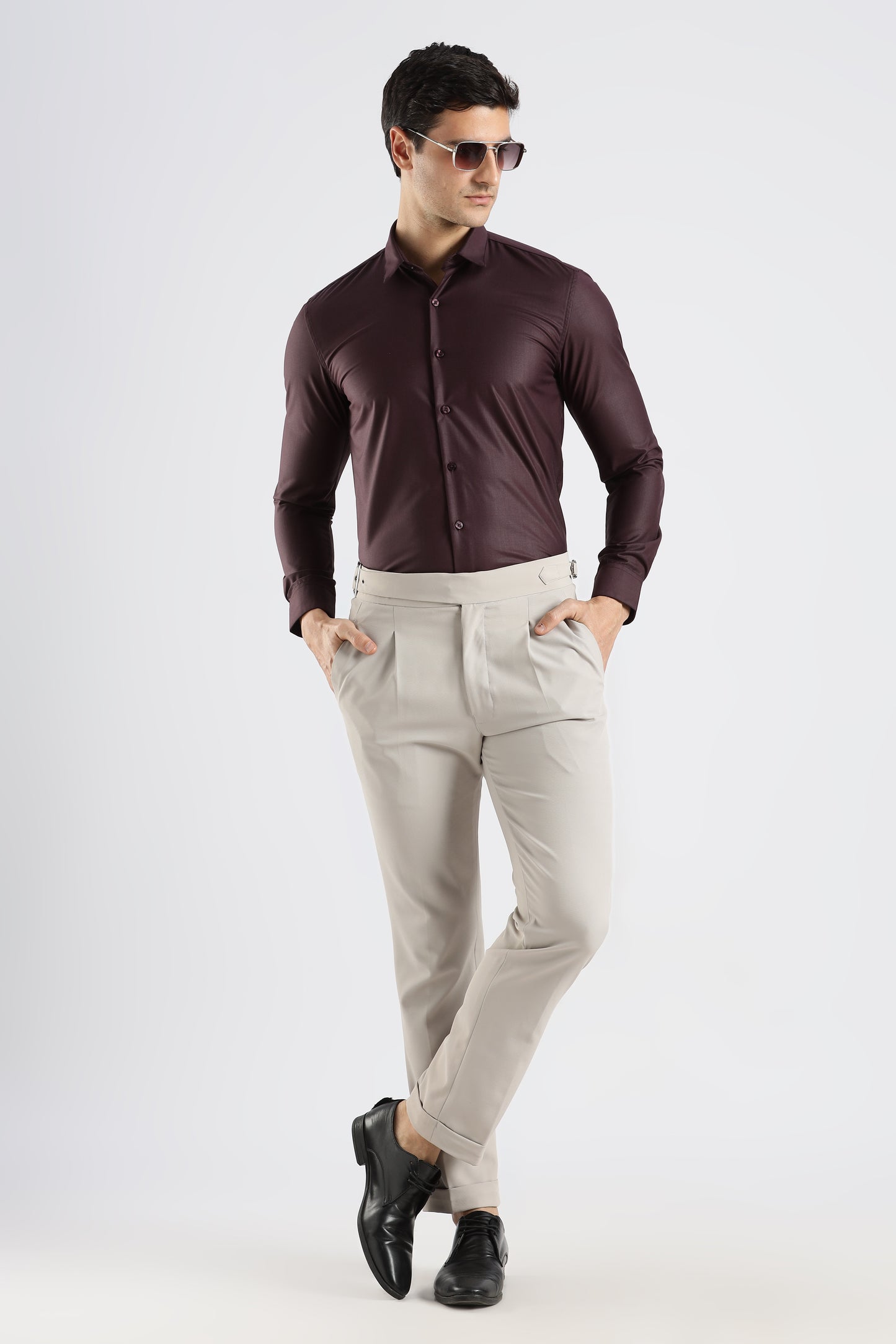 Plain Burgundy Melange Wrinkle Free Shirt