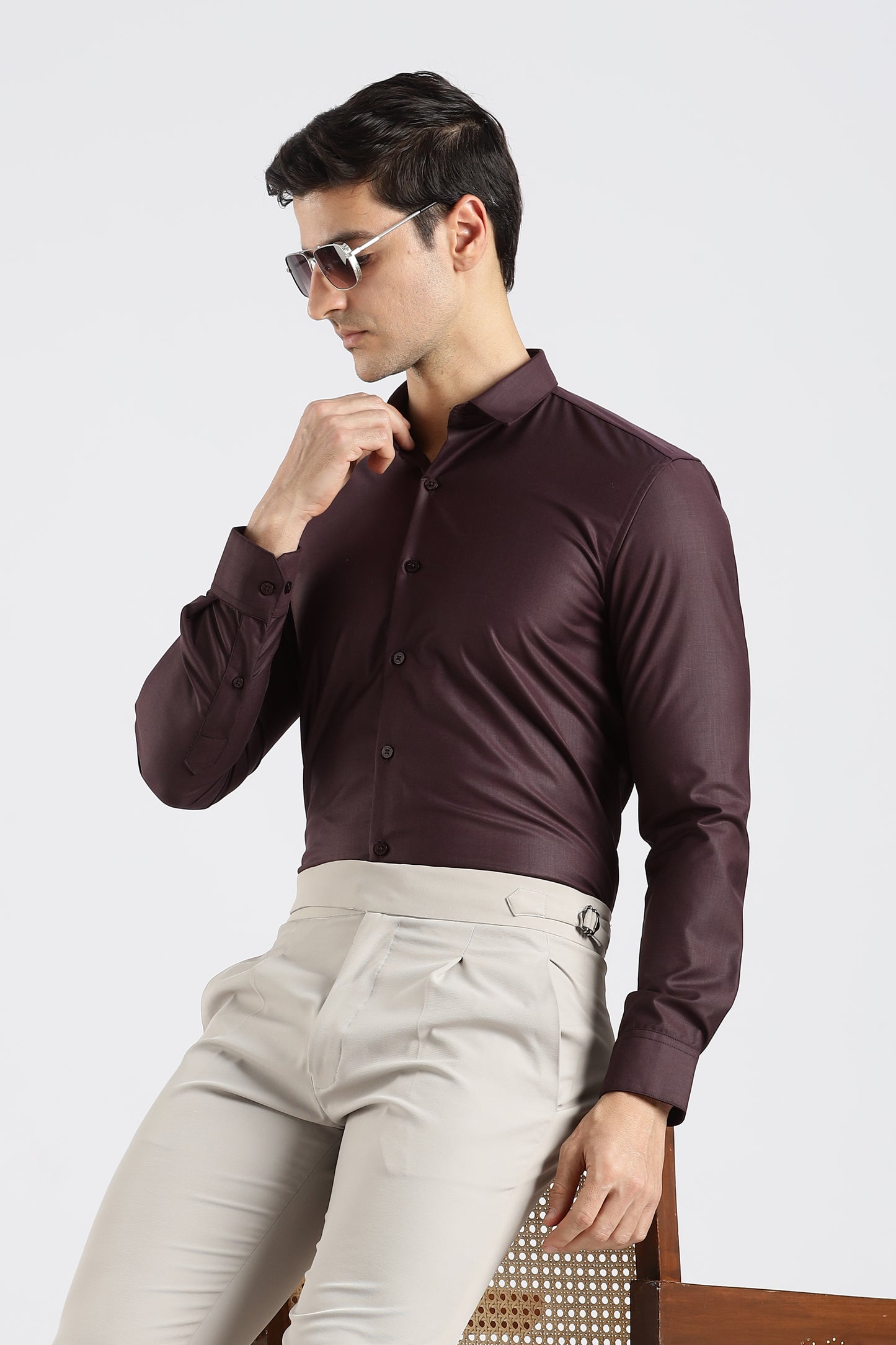 Plain Burgundy Melange Wrinkle Free Shirt