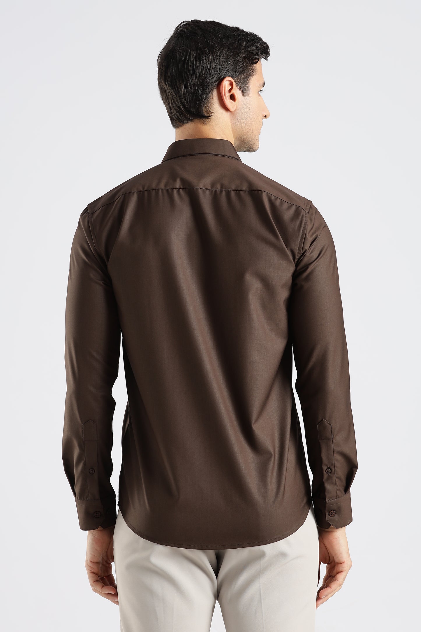 Plain Coffee Brown Melange Wrinkle Free Shirt