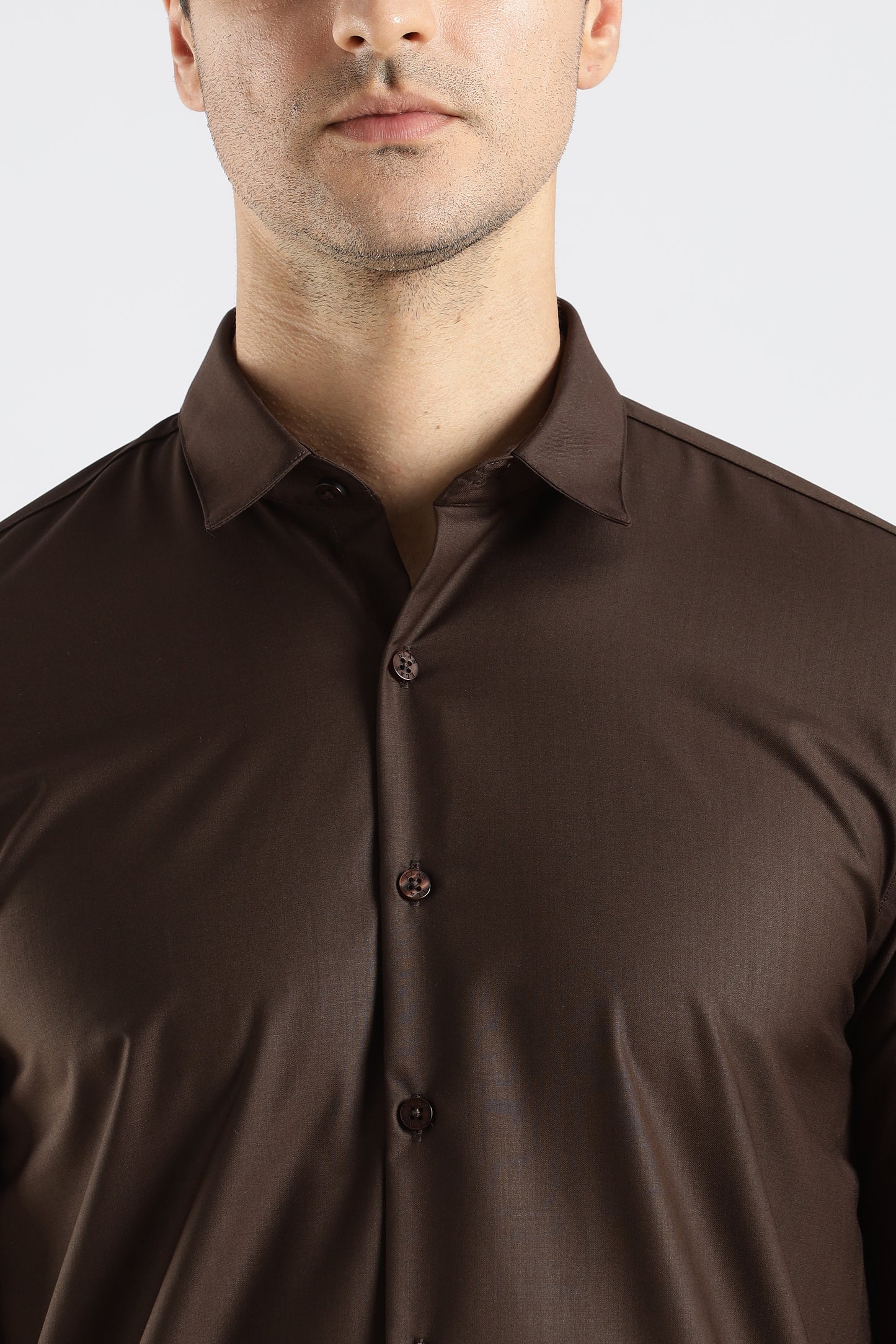 Plain Coffee Brown Melange Wrinkle Free Shirt