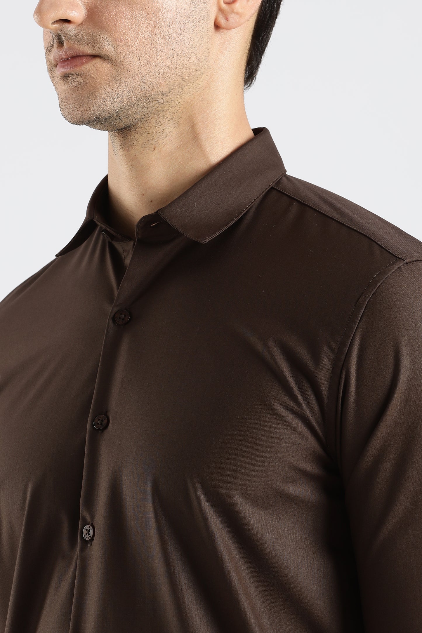 Plain Coffee Brown Melange Wrinkle Free Shirt