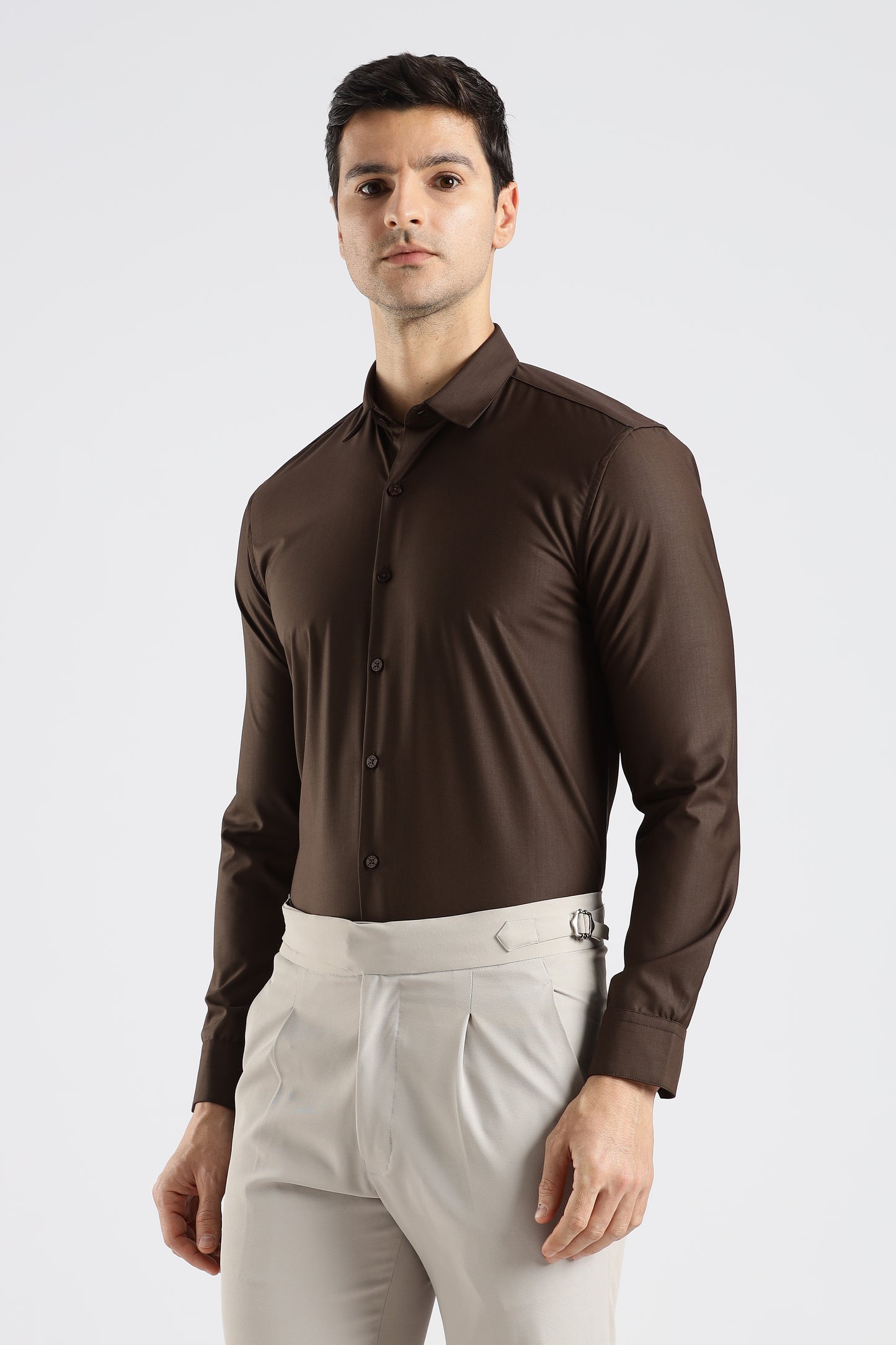 Plain Coffee Brown Melange Wrinkle Free Shirt