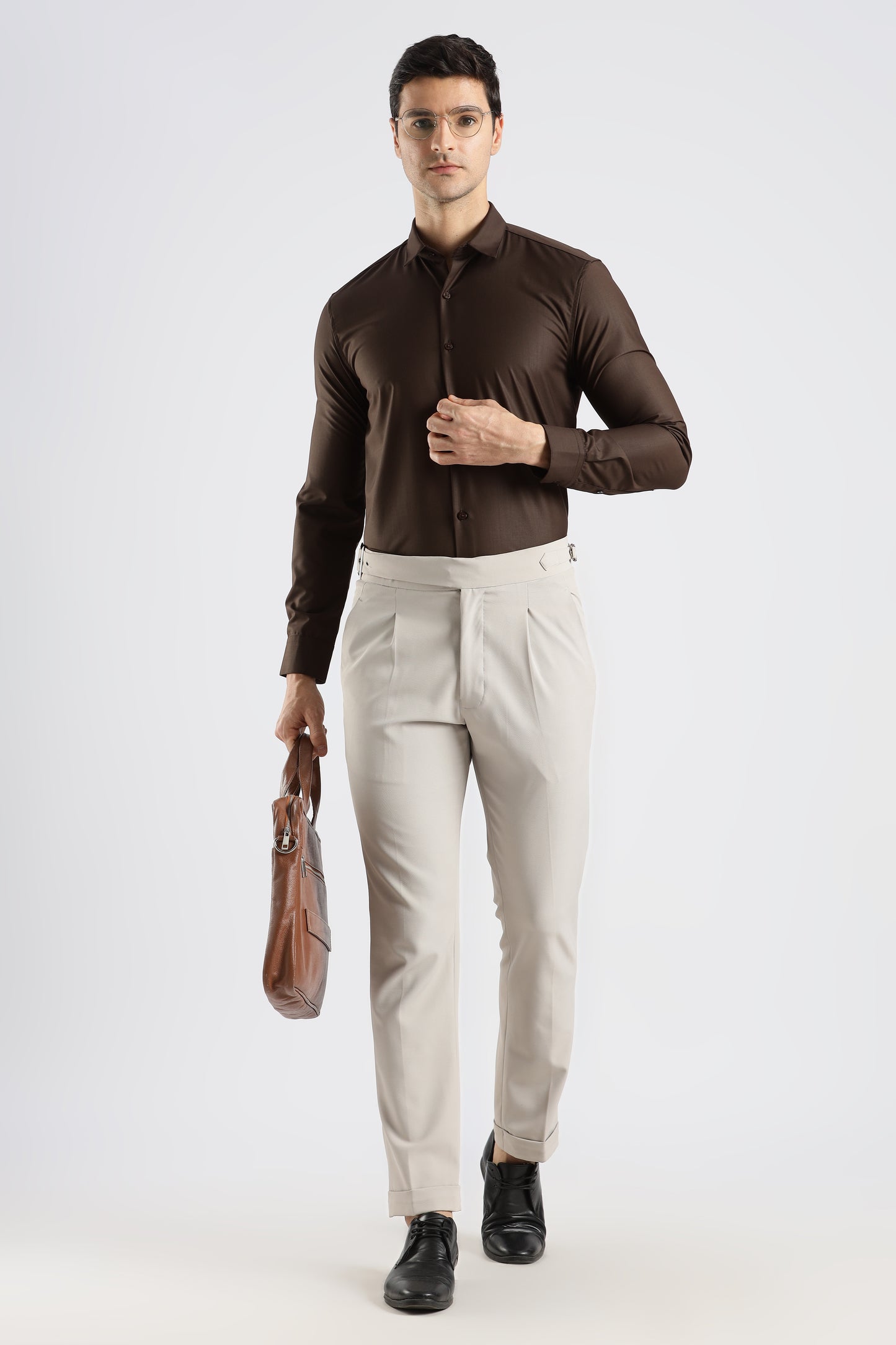 Plain Coffee Brown Melange Wrinkle Free Shirt