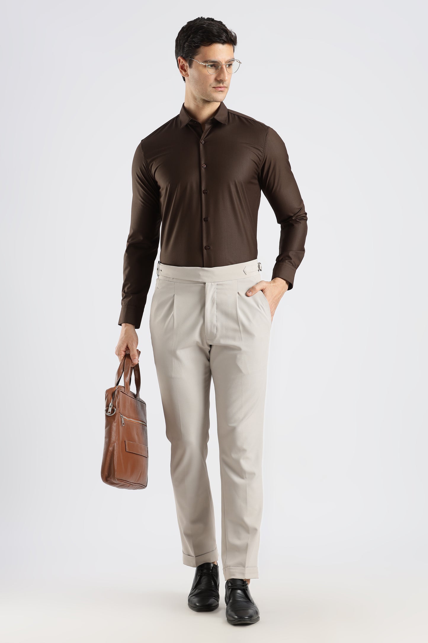 Plain Coffee Brown Melange Wrinkle Free Shirt