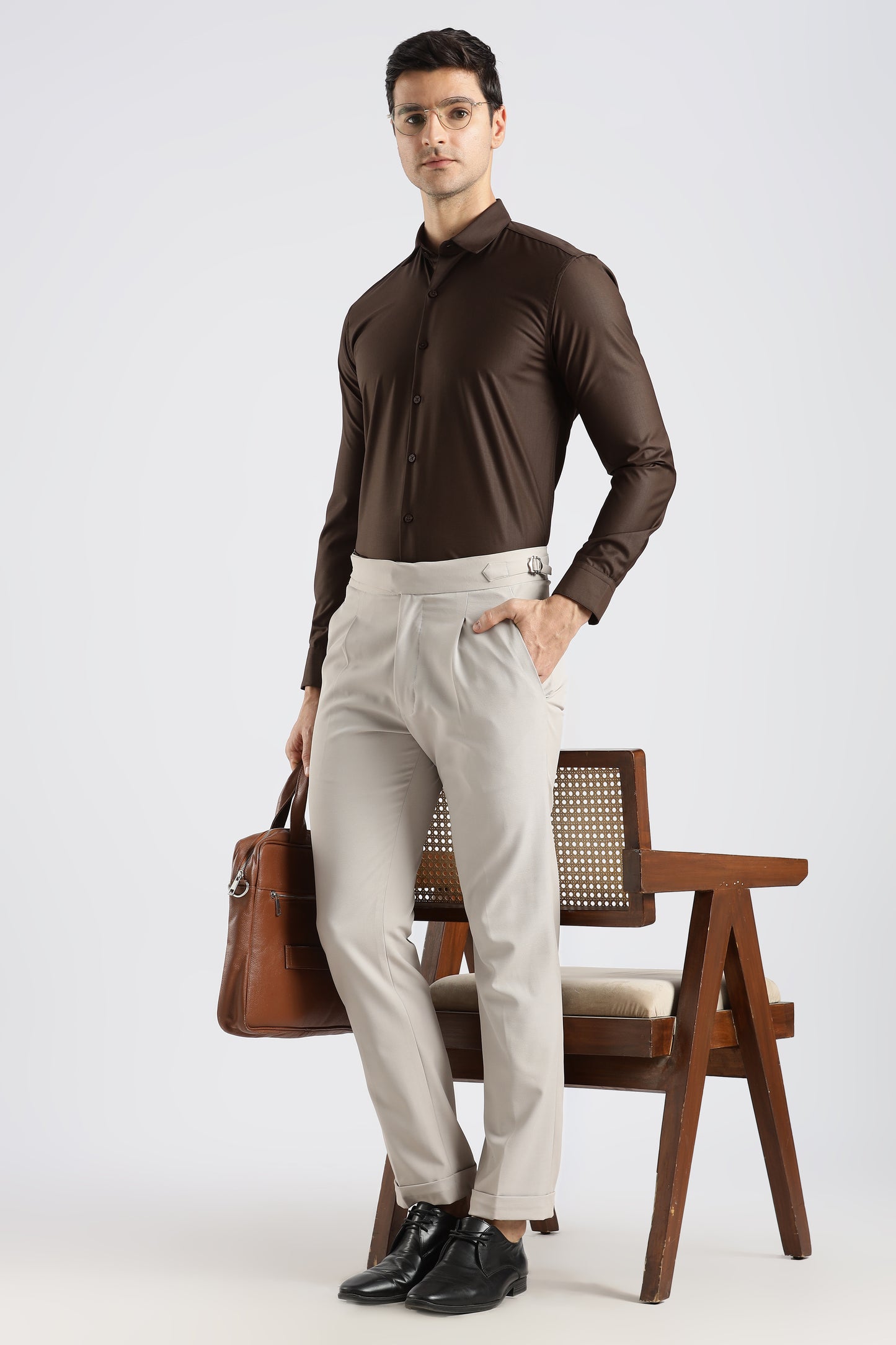 Plain Coffee Brown Melange Wrinkle Free Shirt
