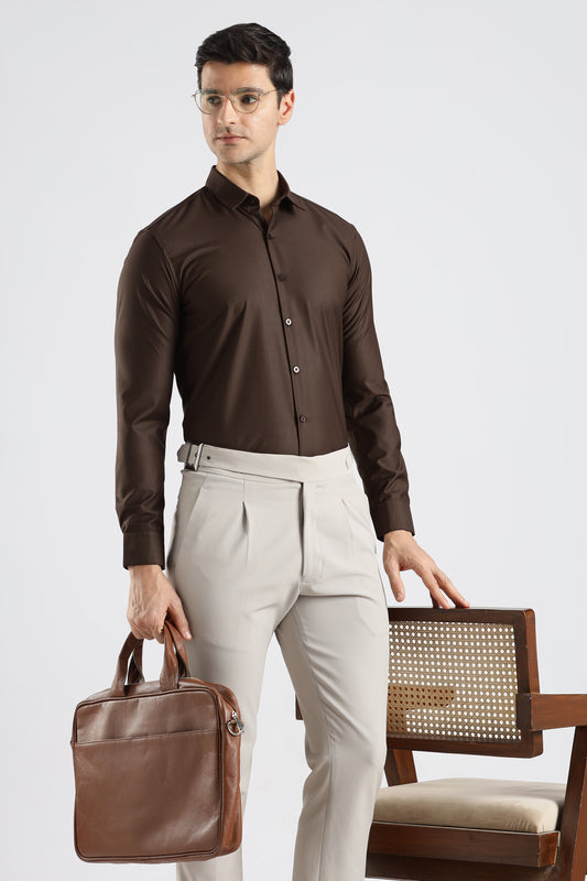 Plain Coffee Brown Melange Wrinkle Free Shirt