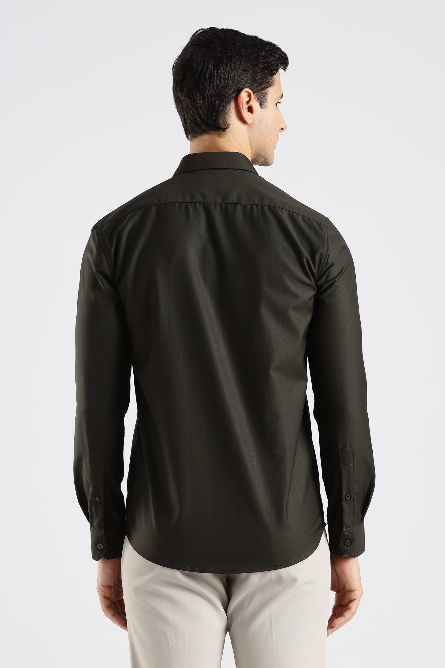 Plain Olive Black Melange Wrinkle Free Shirt