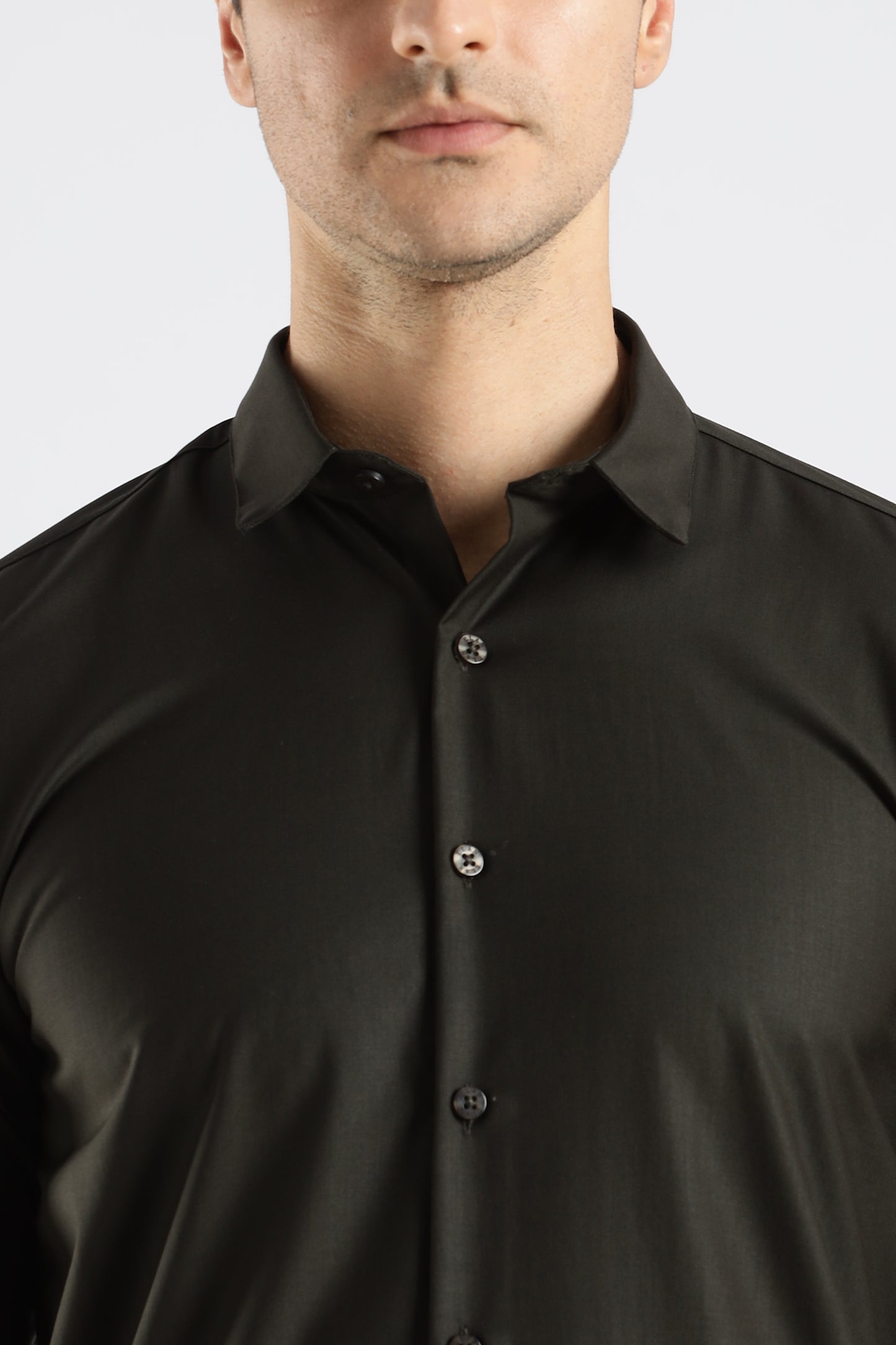 Plain Olive Black Melange Wrinkle Free Shirt