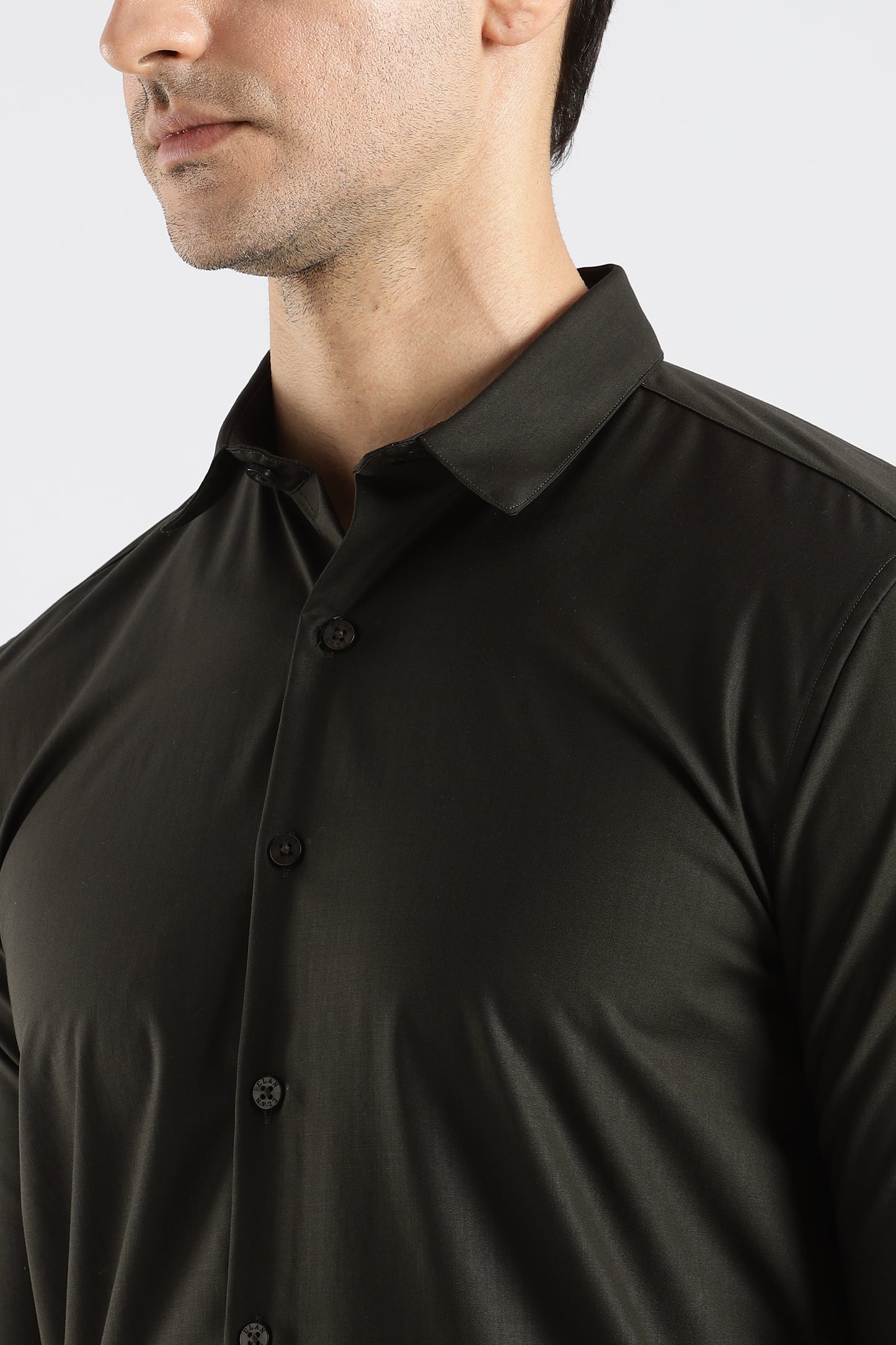 Plain Olive Black Melange Wrinkle Free Shirt