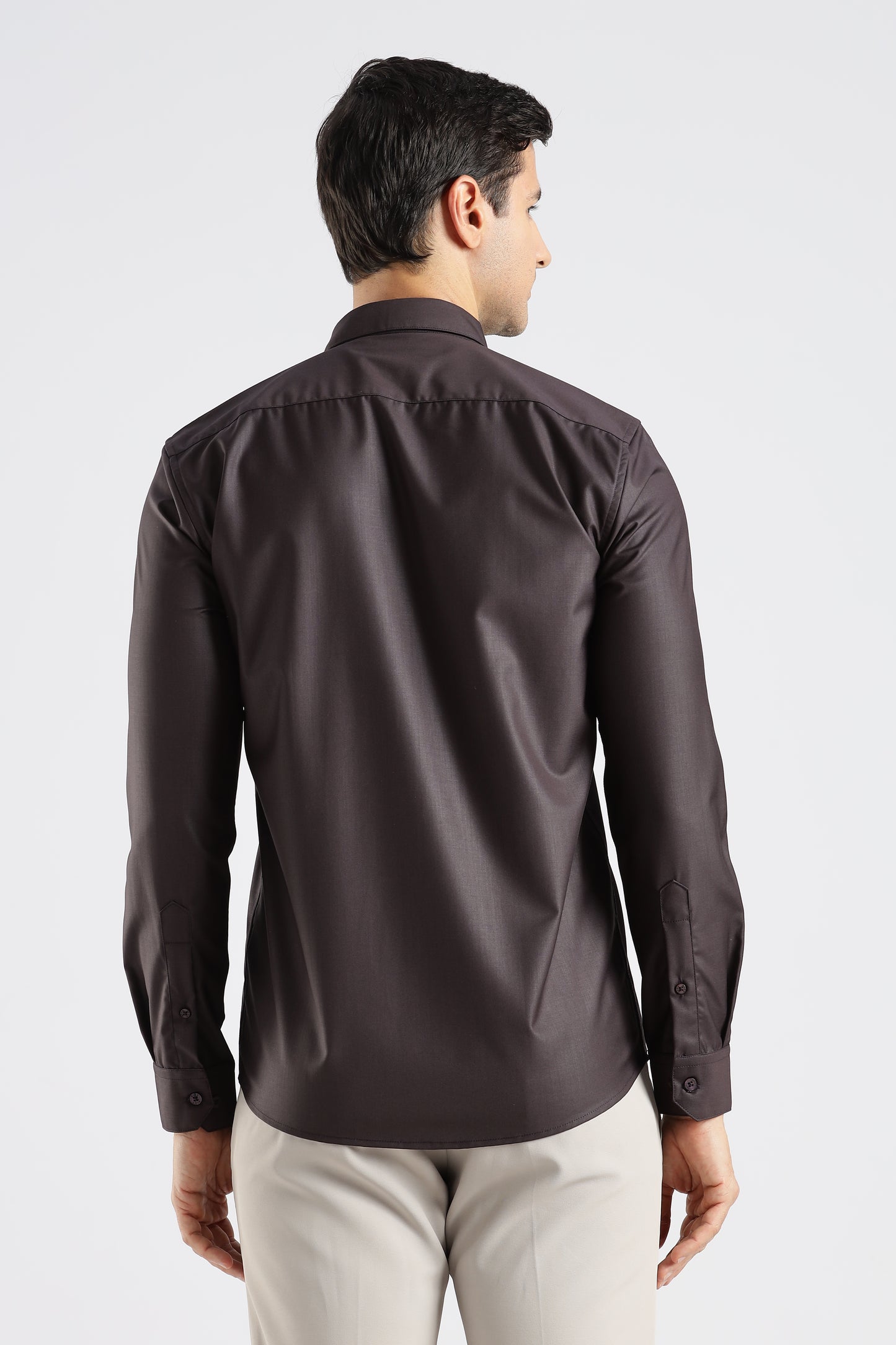 Plain Espresso Brown Melange Wrinkle Free Shirt