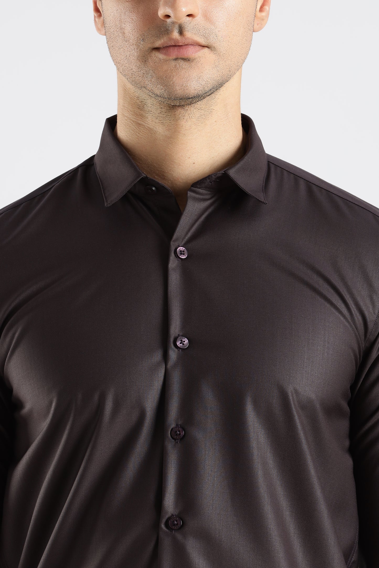 Plain Espresso Brown Melange Wrinkle Free Shirt