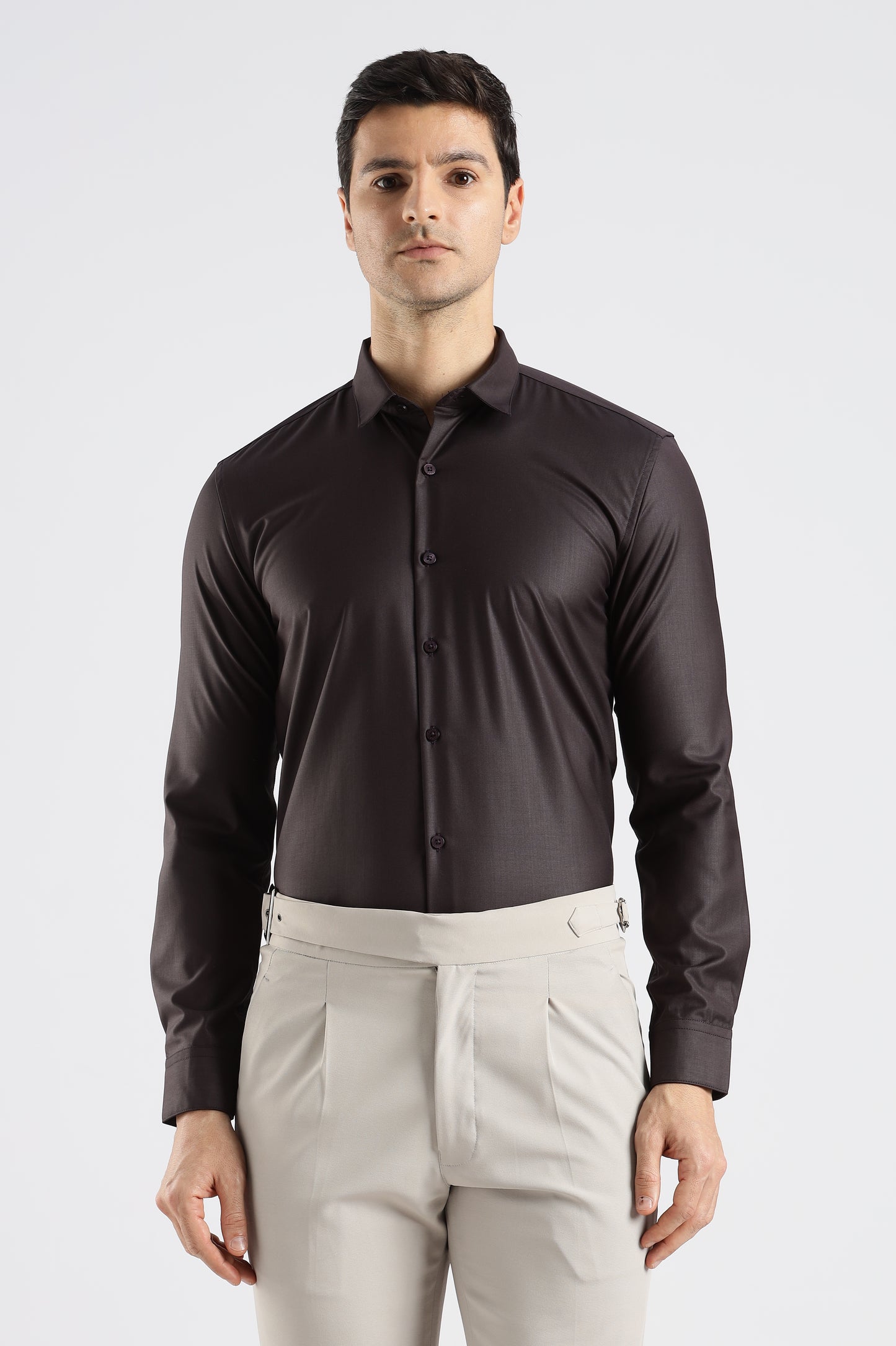 Plain Espresso Brown Melange Wrinkle Free Shirt