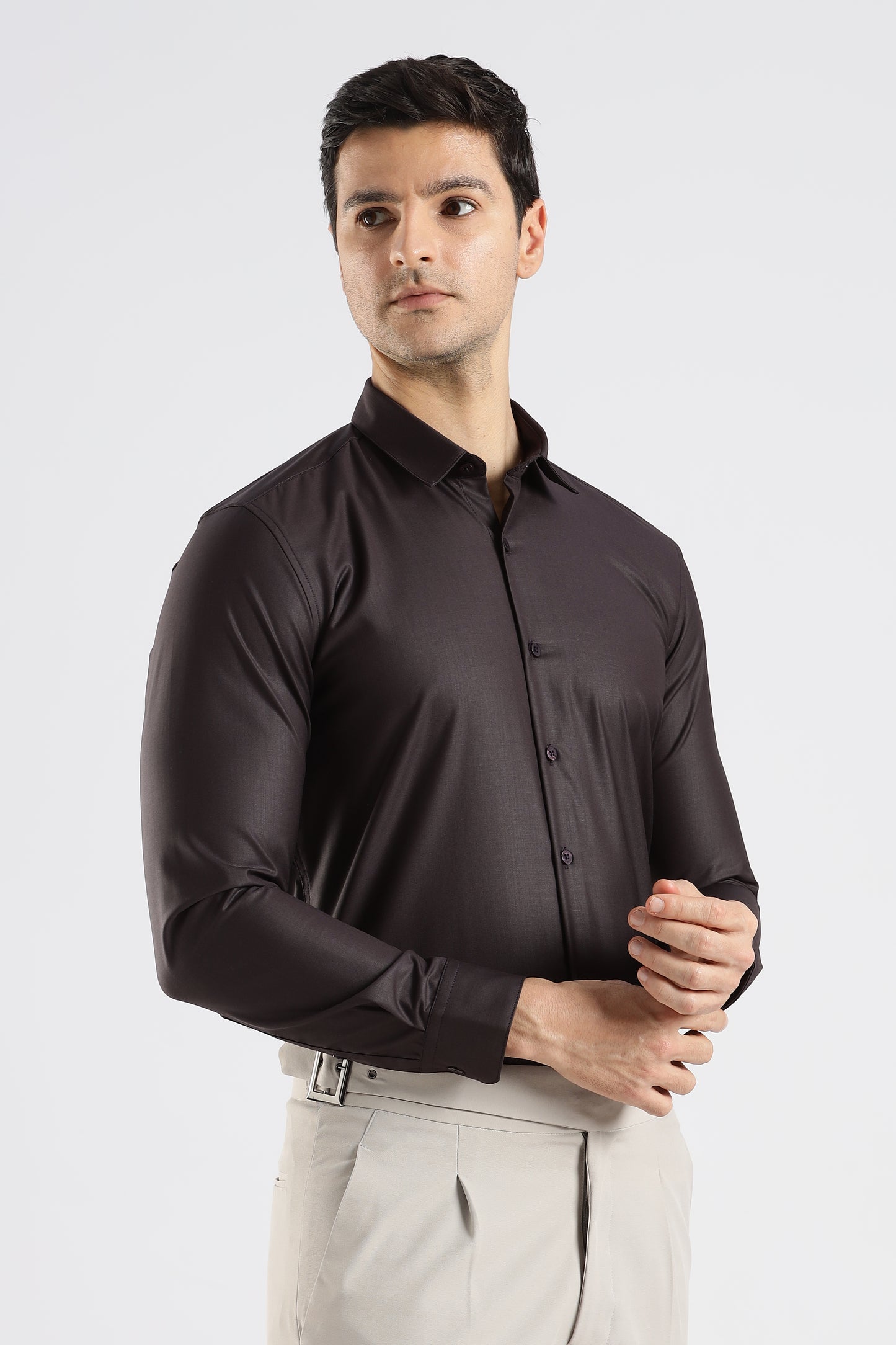 Plain Espresso Brown Melange Wrinkle Free Shirt
