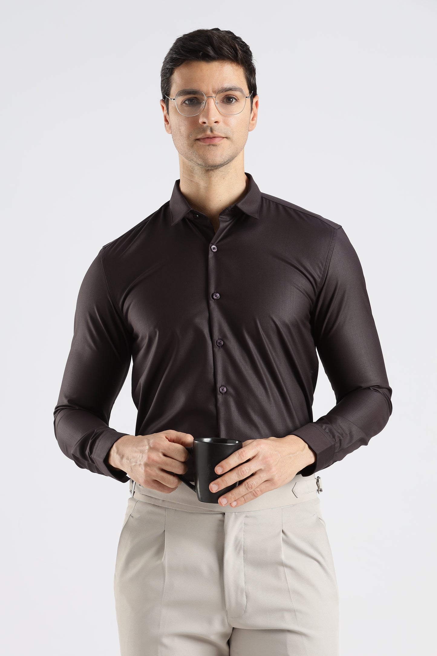 Plain Espresso Brown Melange Wrinkle Free Shirt