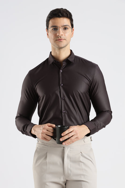 Plain Espresso Brown Melange Wrinkle Free Shirt