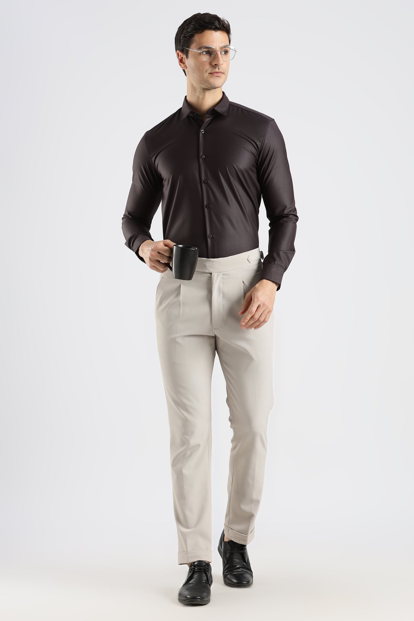 Plain Espresso Brown Melange Wrinkle Free Shirt