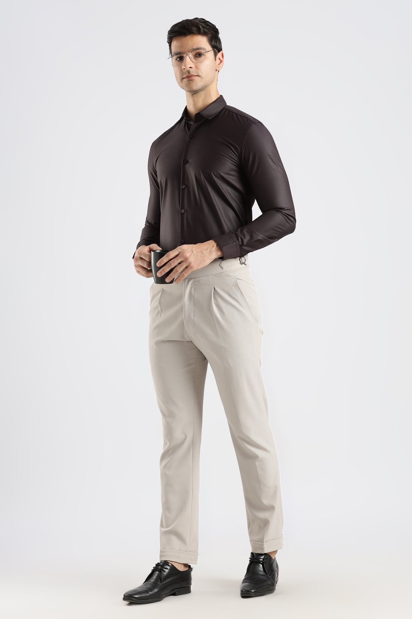 Plain Espresso Brown Melange Wrinkle Free Shirt