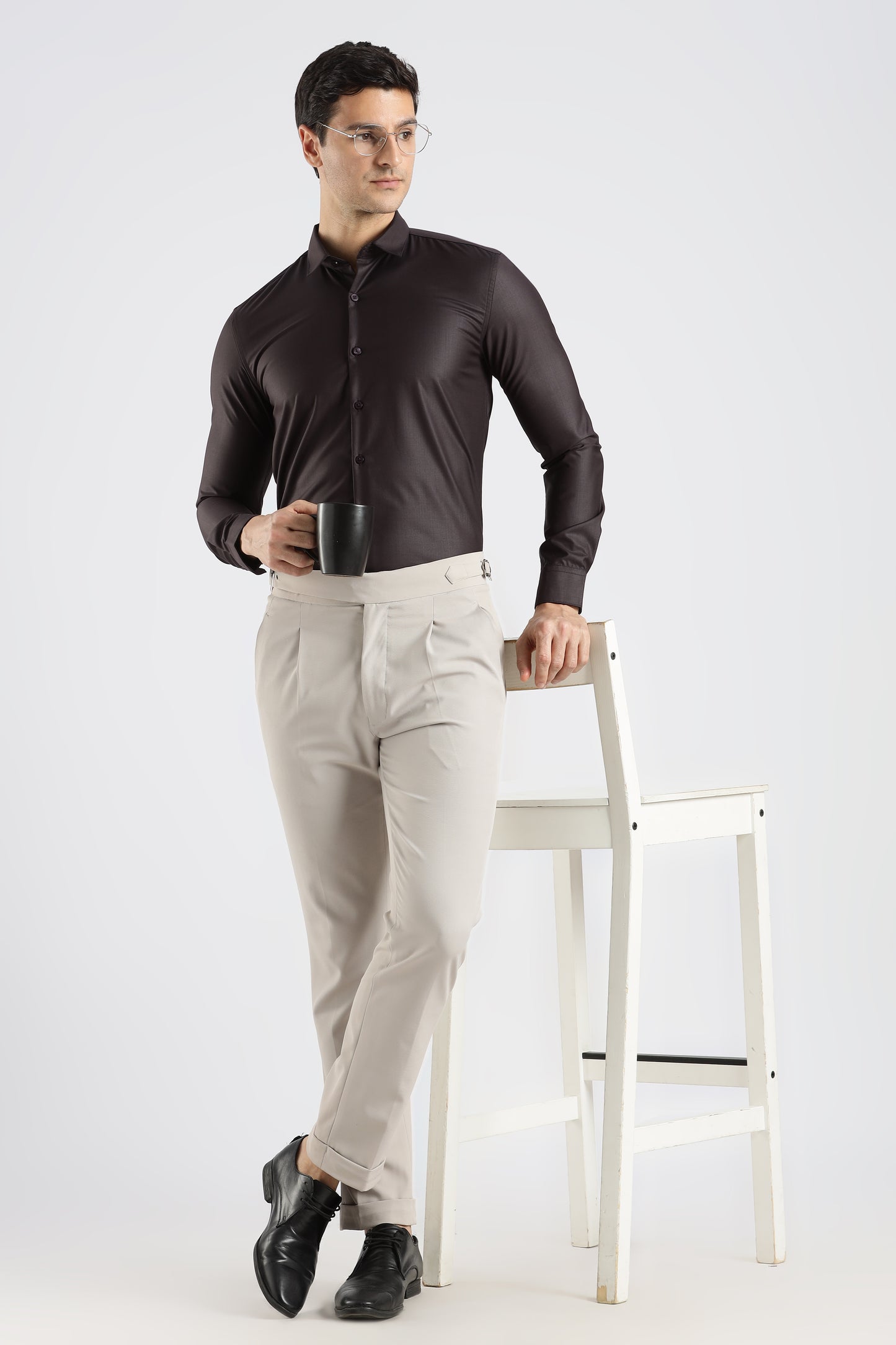 Plain Espresso Brown Melange Wrinkle Free Shirt