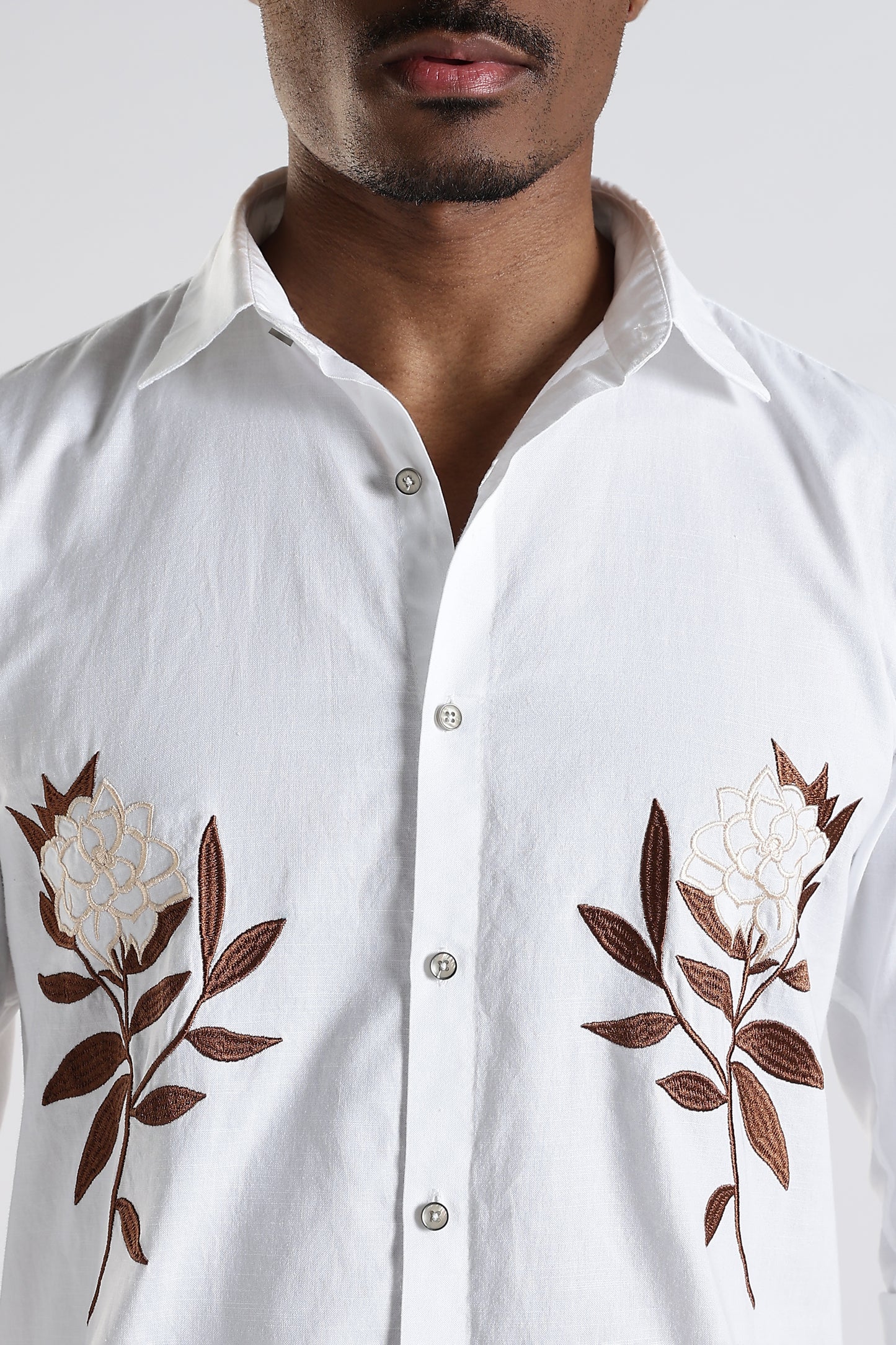 White Floral Embroidered Designer Shirt