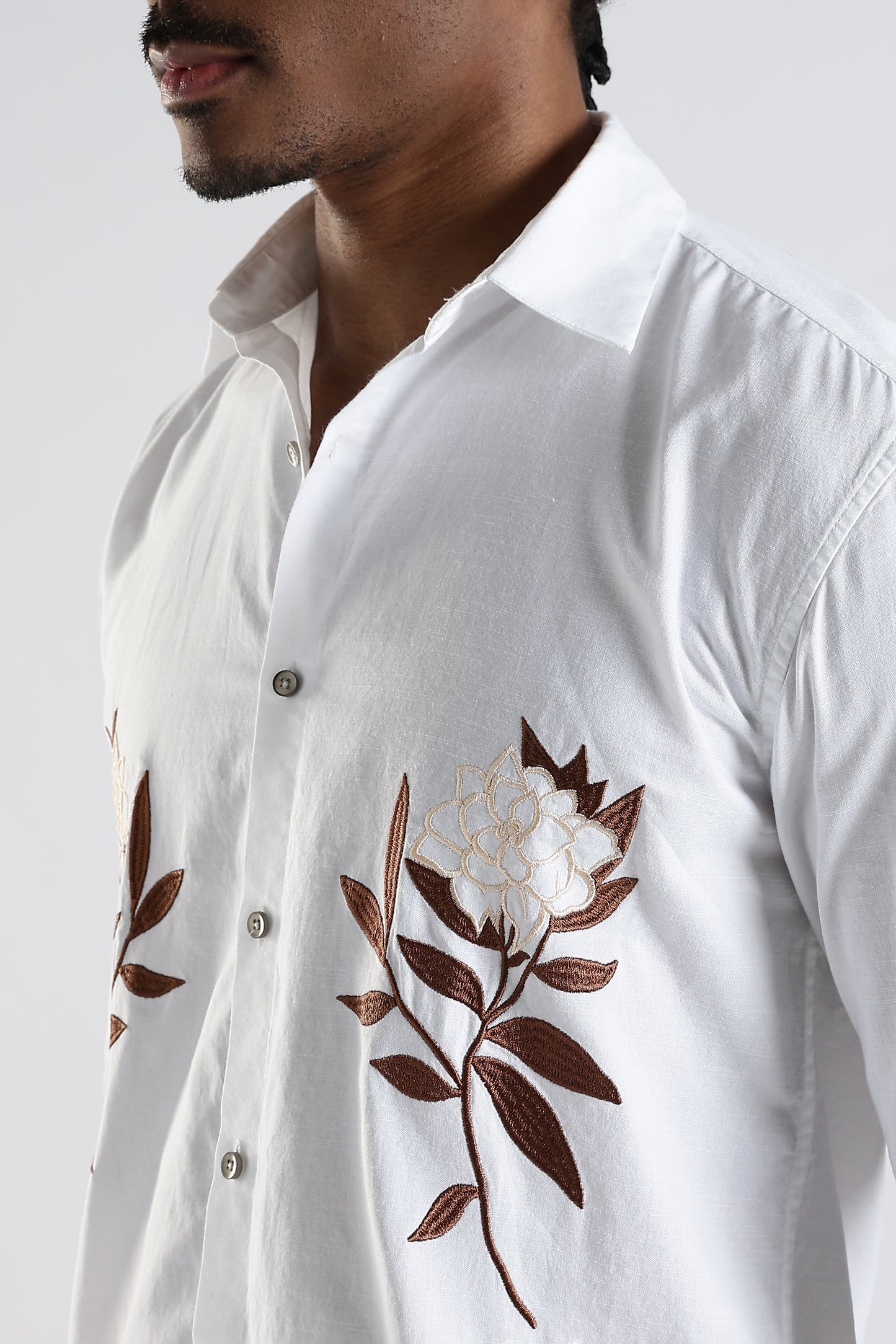 White Floral Embroidered Designer Shirt