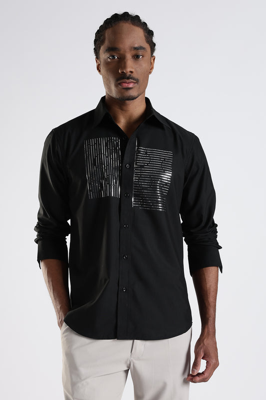 Regular Fit Black Stone Designer Shirt