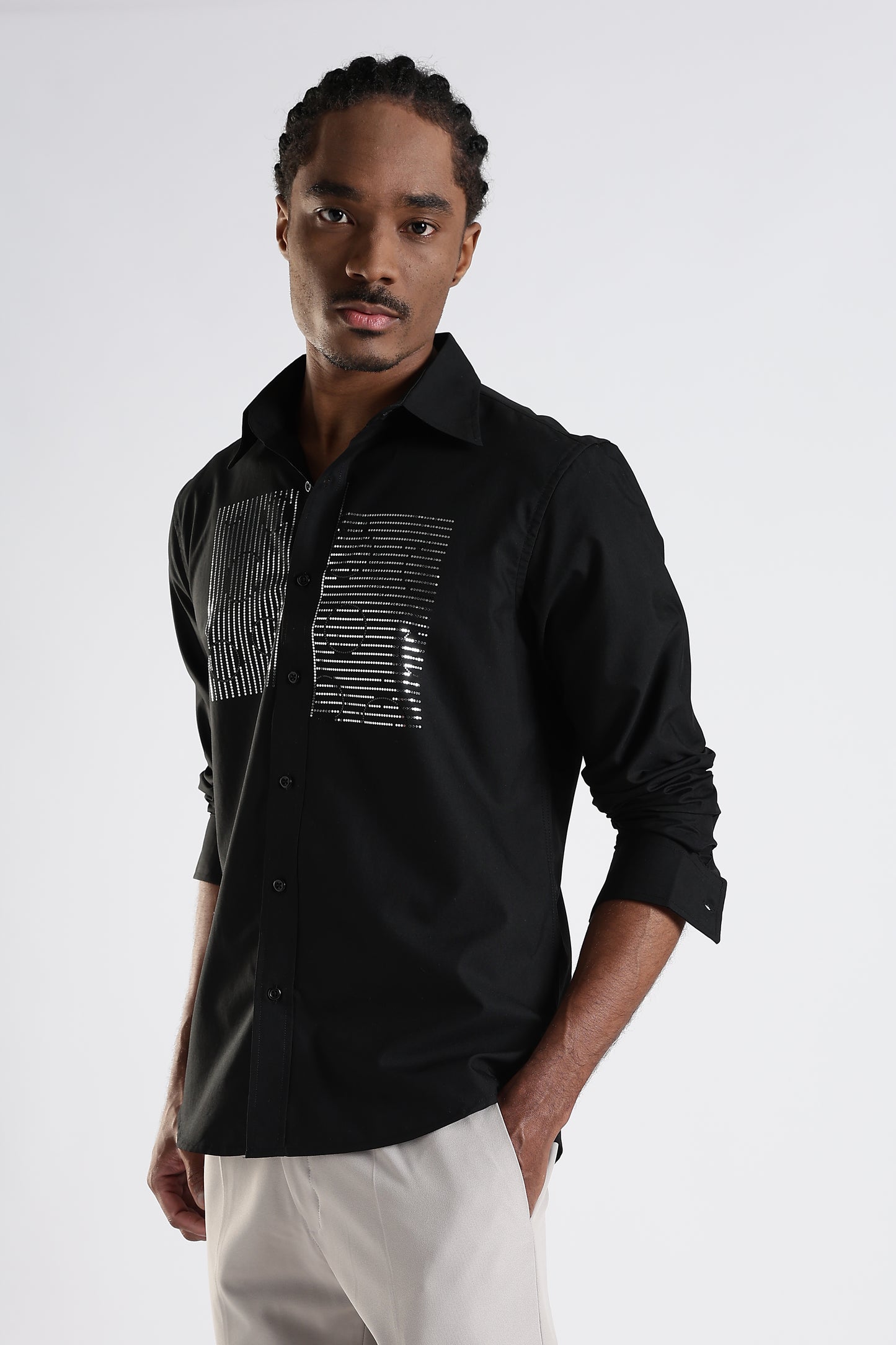 Regular Fit Black Stone Designer Shirt