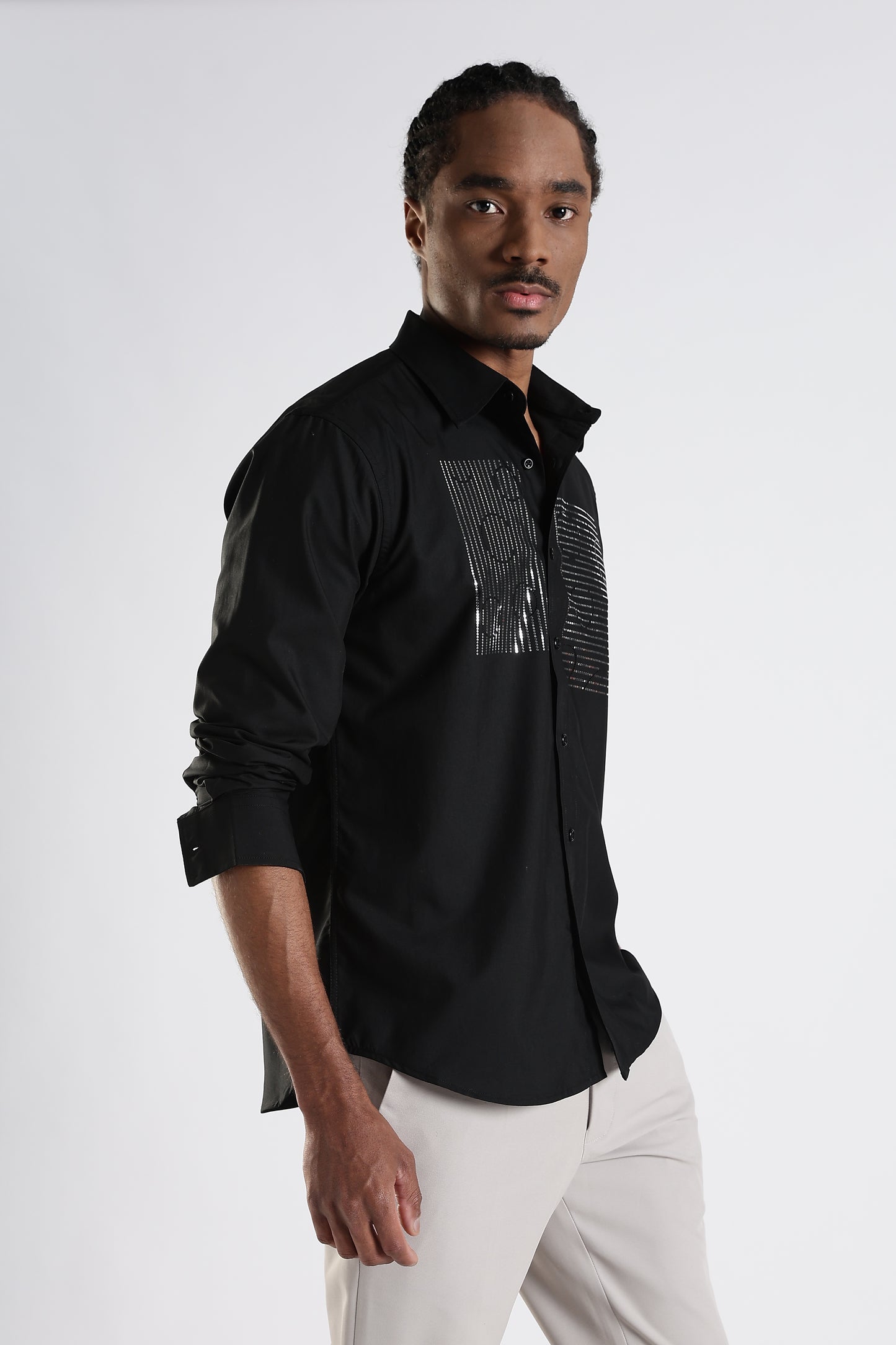 Regular Fit Black Stone Designer Shirt