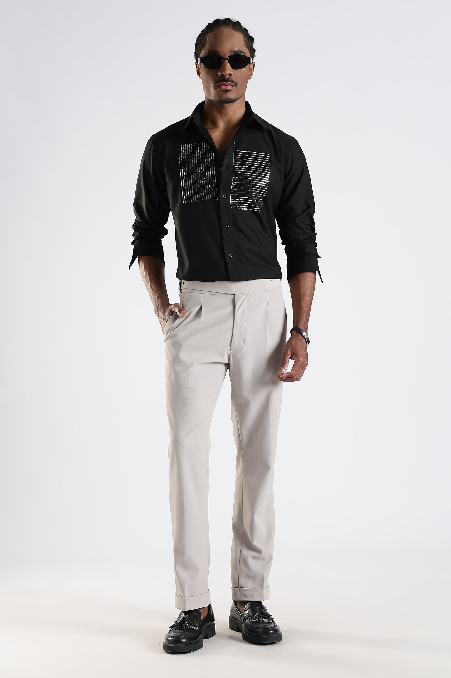 Regular Fit Black Stone Designer Shirt