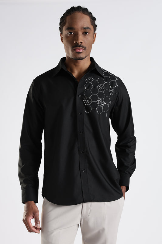 Regular Fit Black Stone Designer Shirt