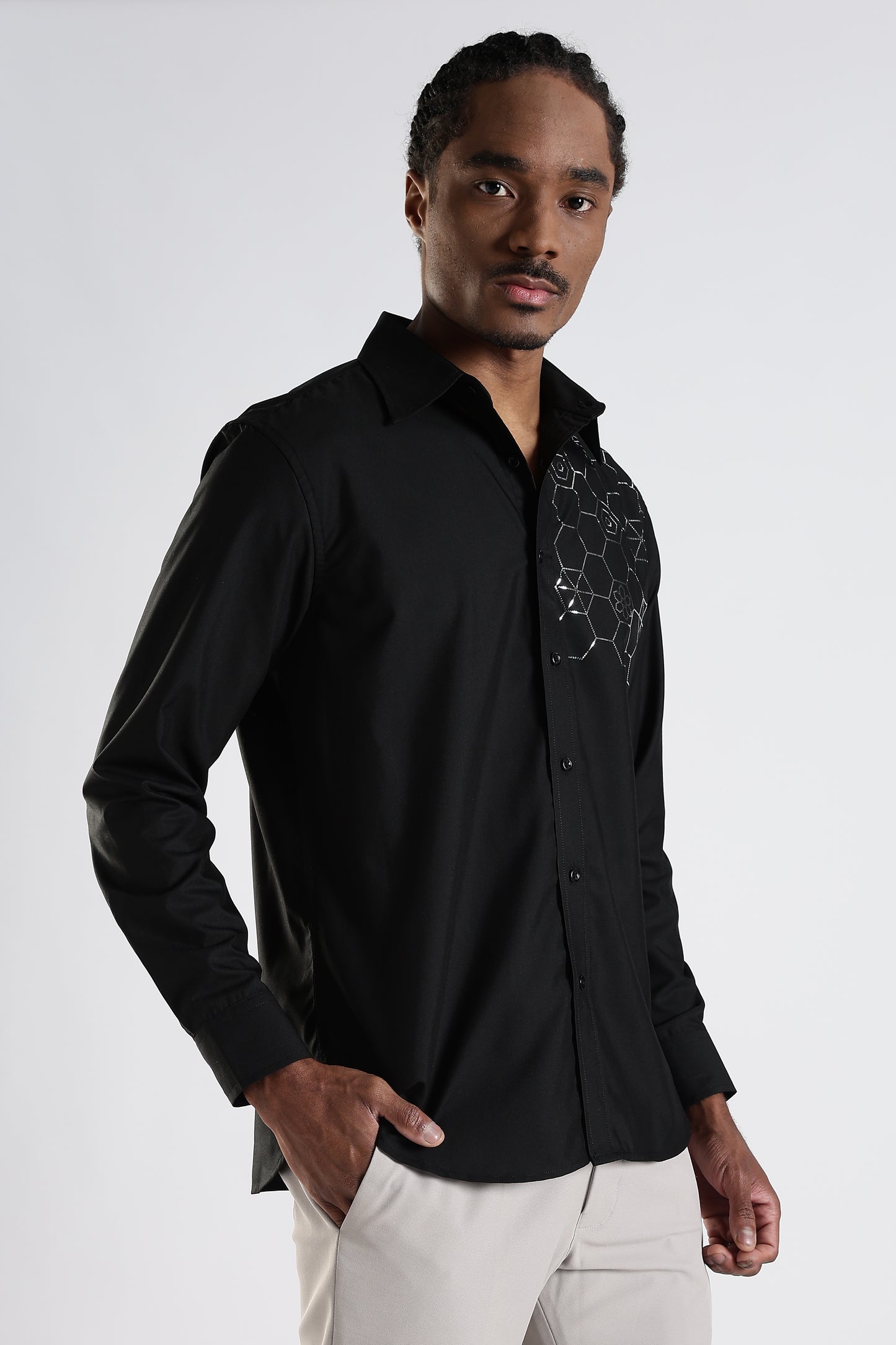 Regular Fit Black Stone Designer Shirt