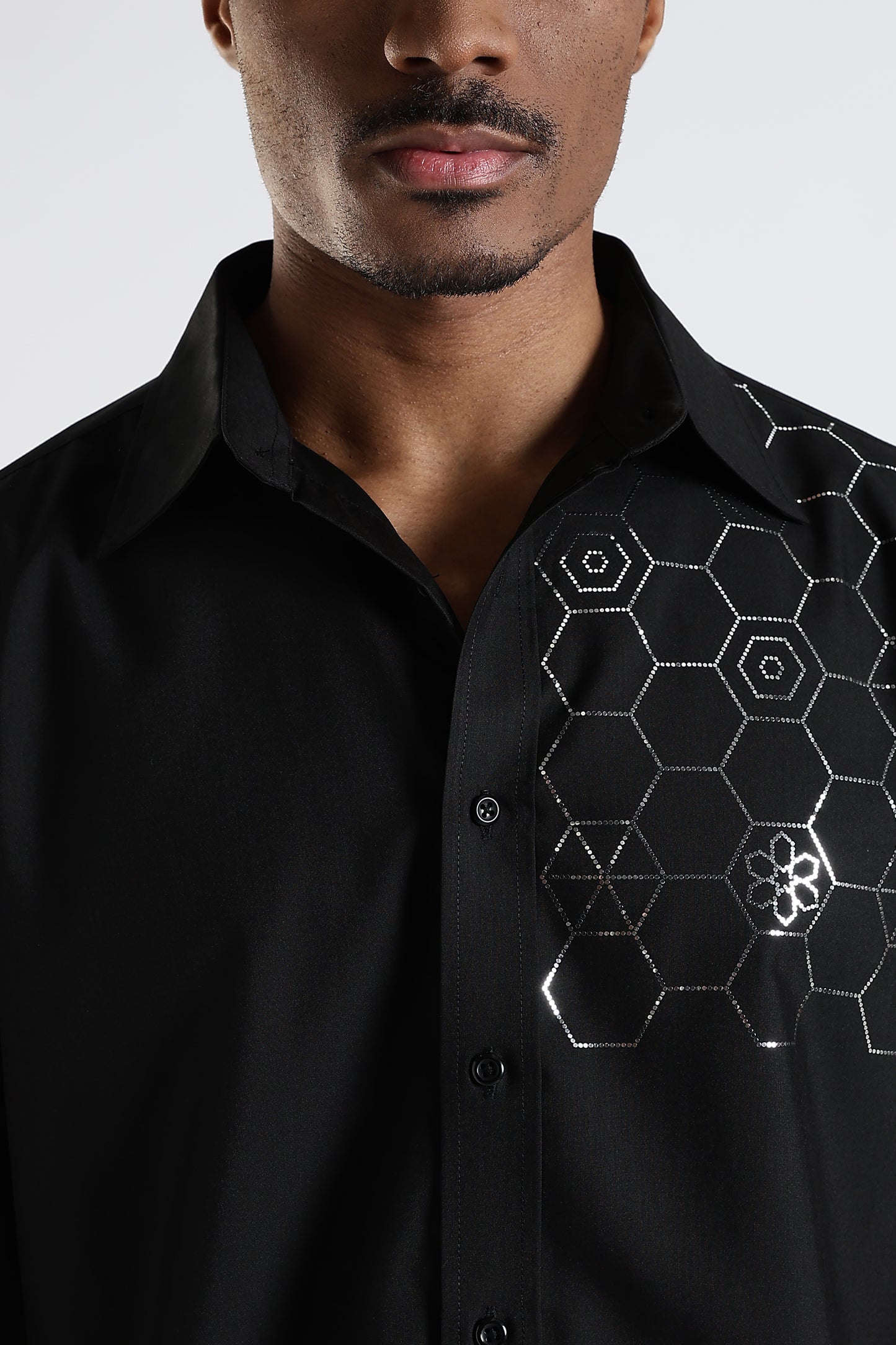Regular Fit Black Stone Designer Shirt