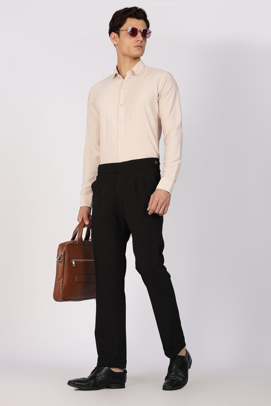 Classic Beige Crushed Blended-Linen Slim Fit Shirt
