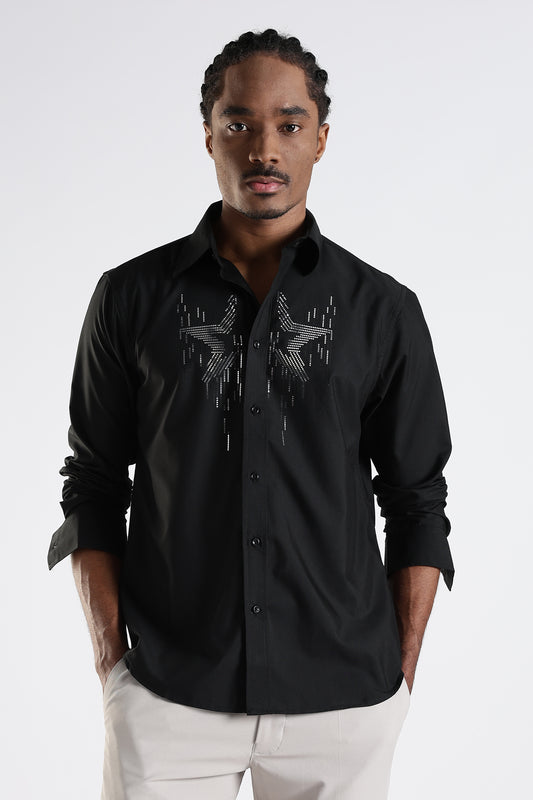 Regular Fit Black Stone Desiner Embroidery Shirt