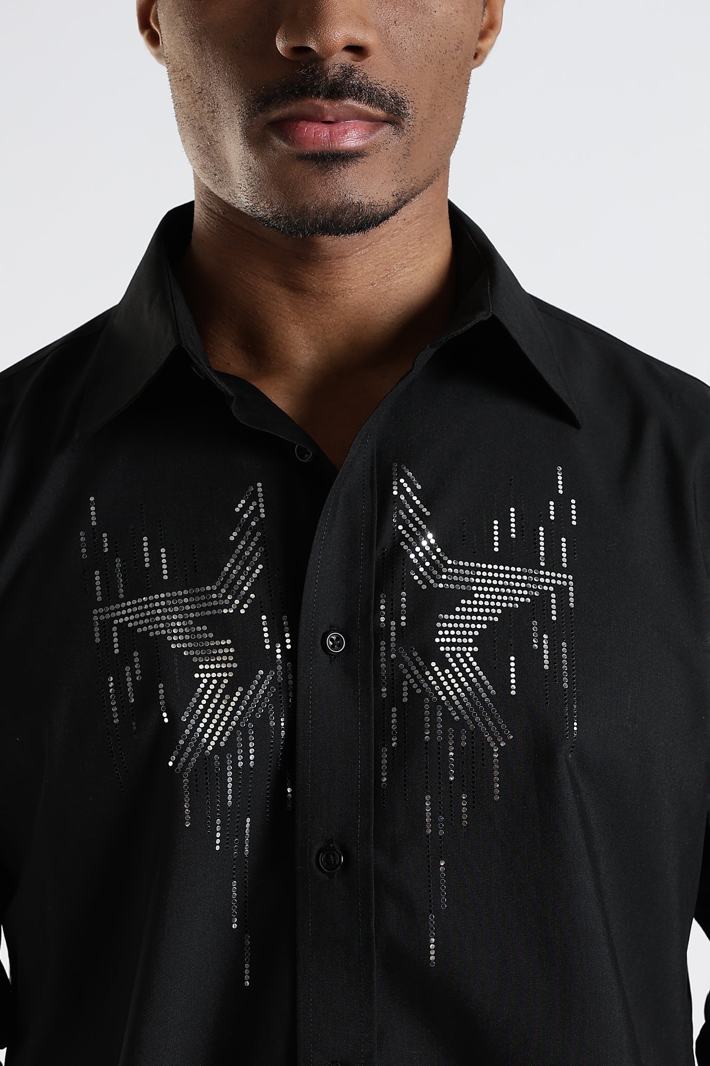 Regular Fit Black Stone Desiner Embroidery Shirt