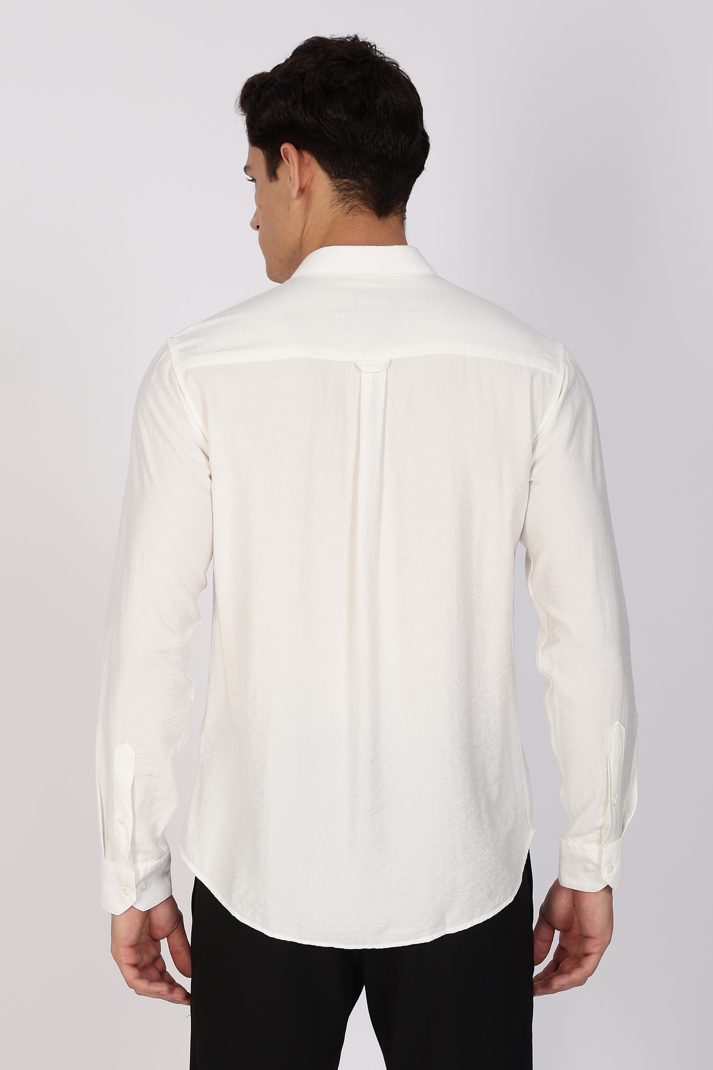 Regular Fit Ivory White Plain Linen Shirt