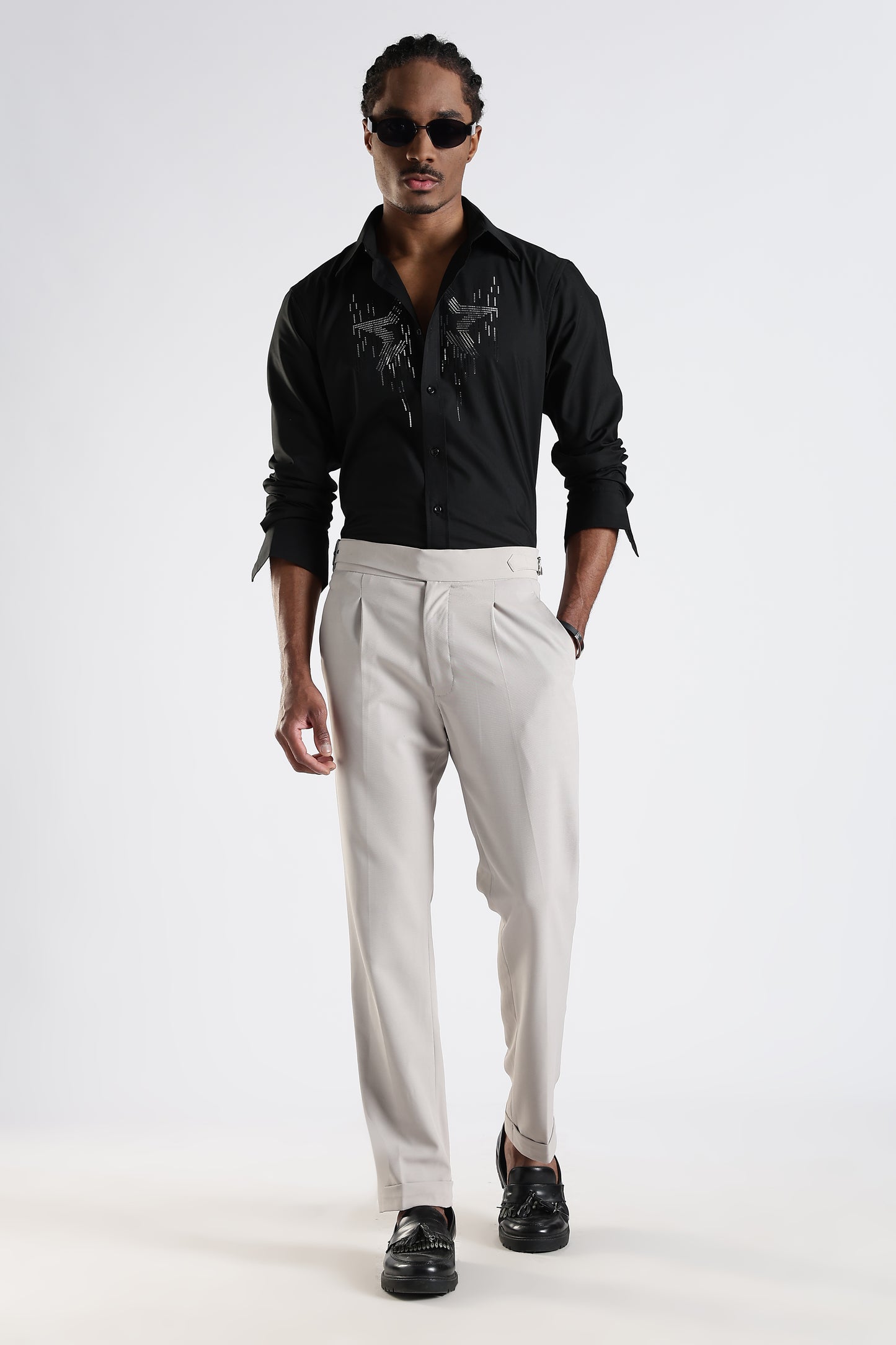Regular Fit Black Stone Desiner Embroidery Shirt