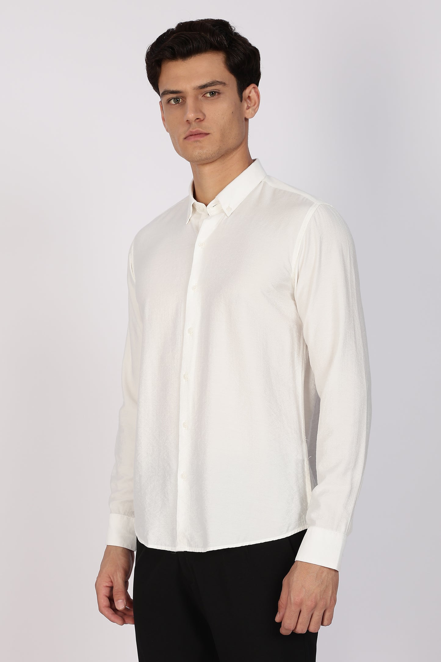 Regular Fit Ivory White Plain Linen Shirt