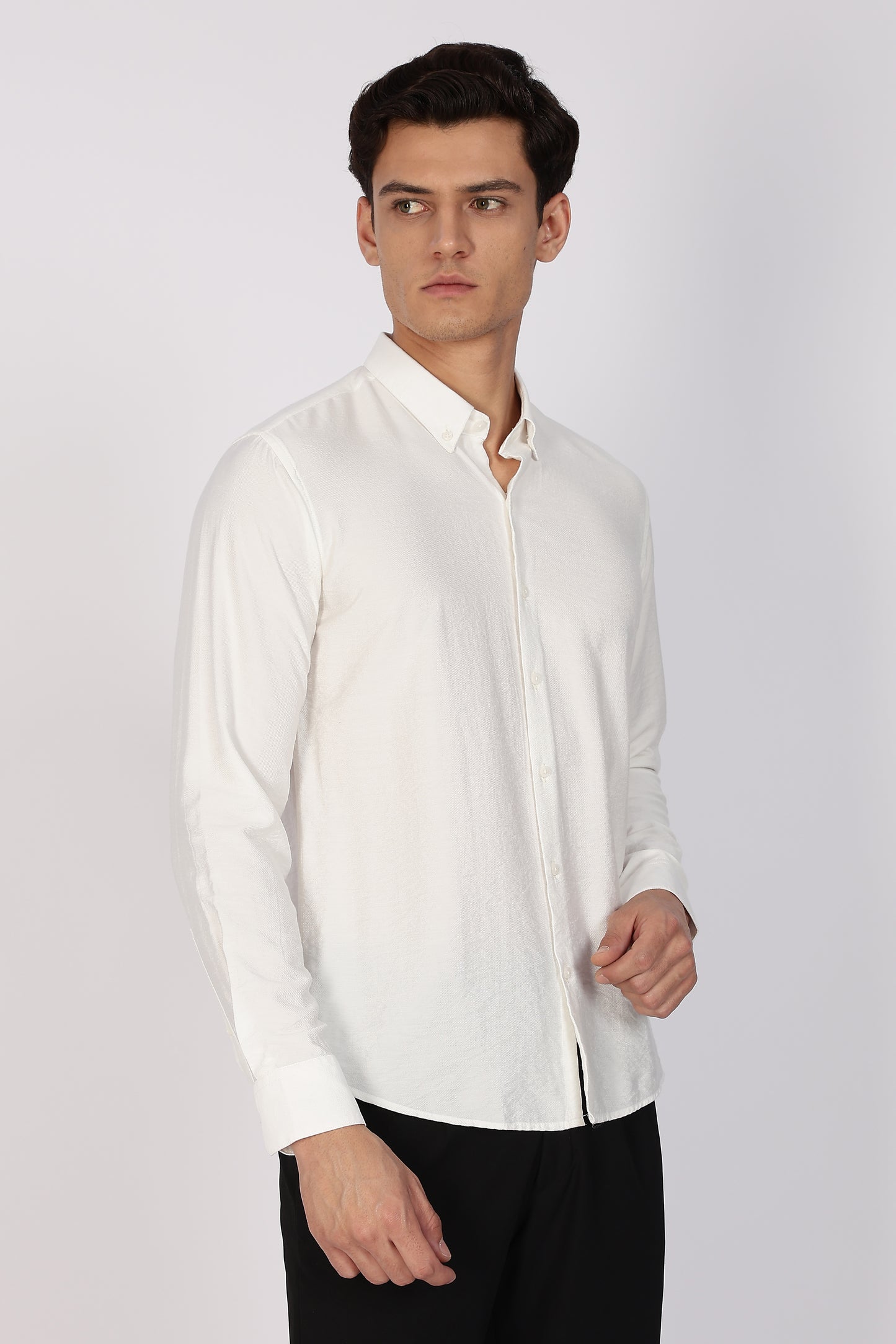 Regular Fit Ivory White Plain Linen Shirt