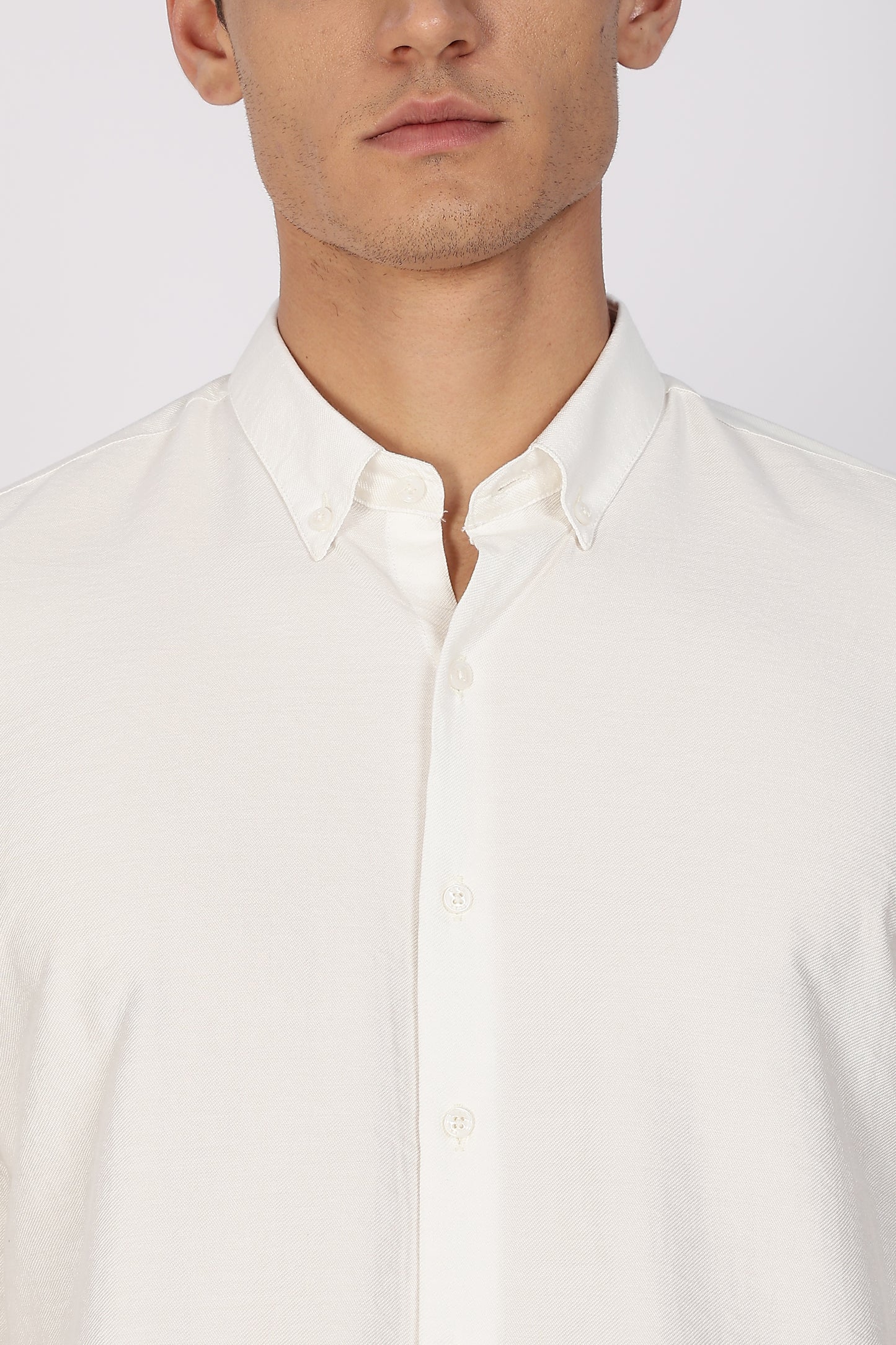Regular Fit Ivory White Plain Linen Shirt