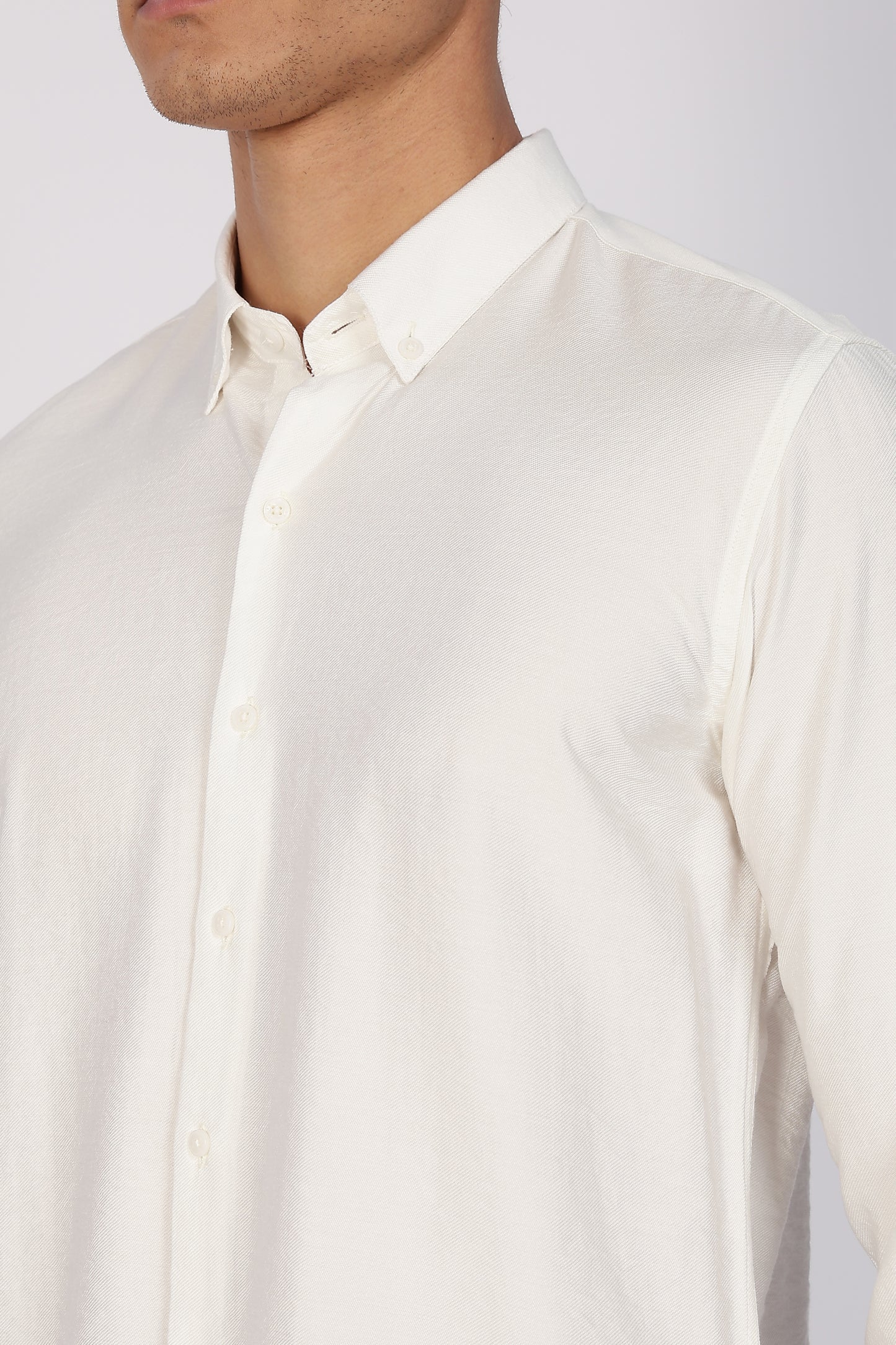 Regular Fit Ivory White Plain Linen Shirt
