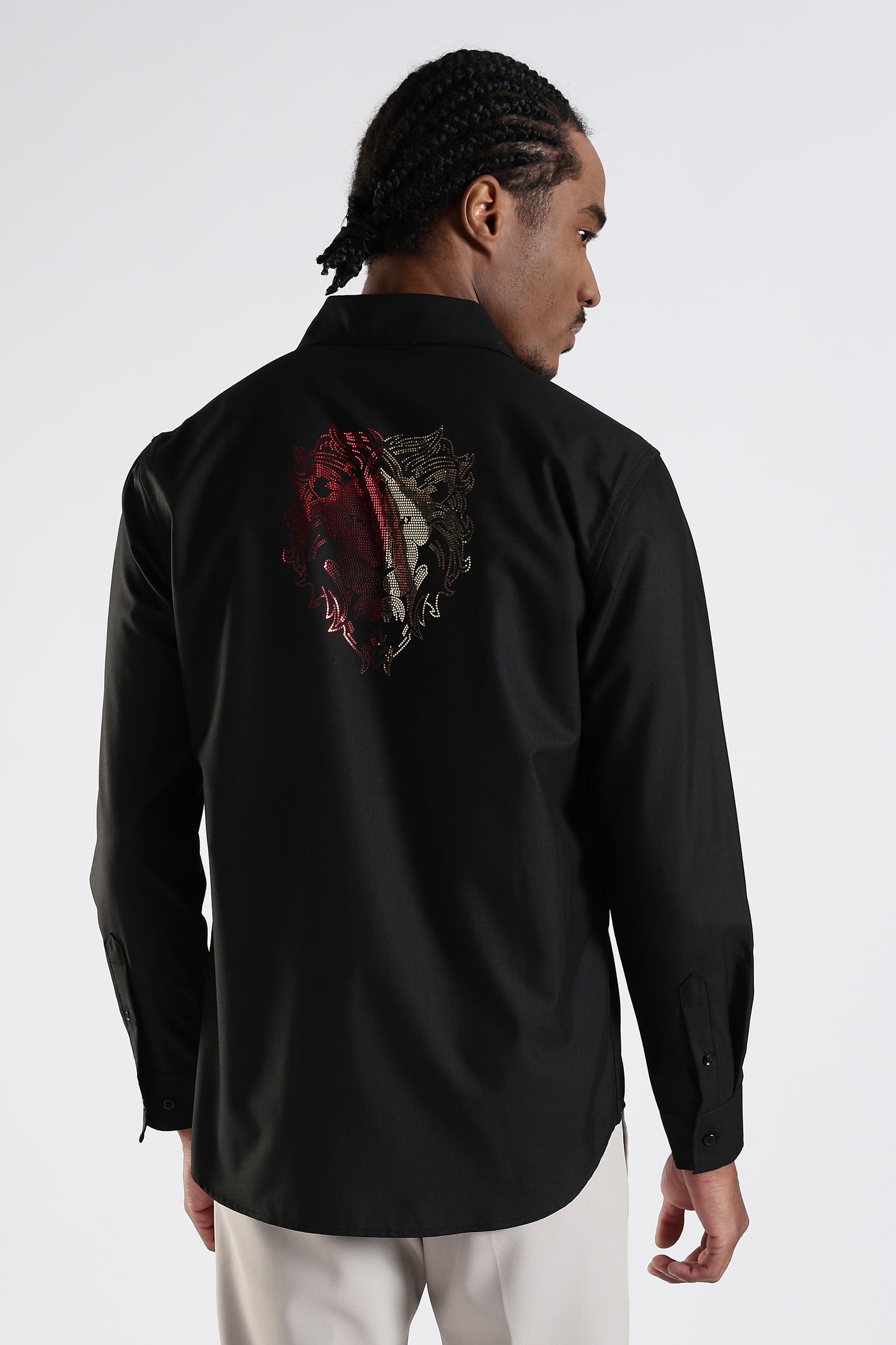 Regular Fit Black Stone Designer Shirt