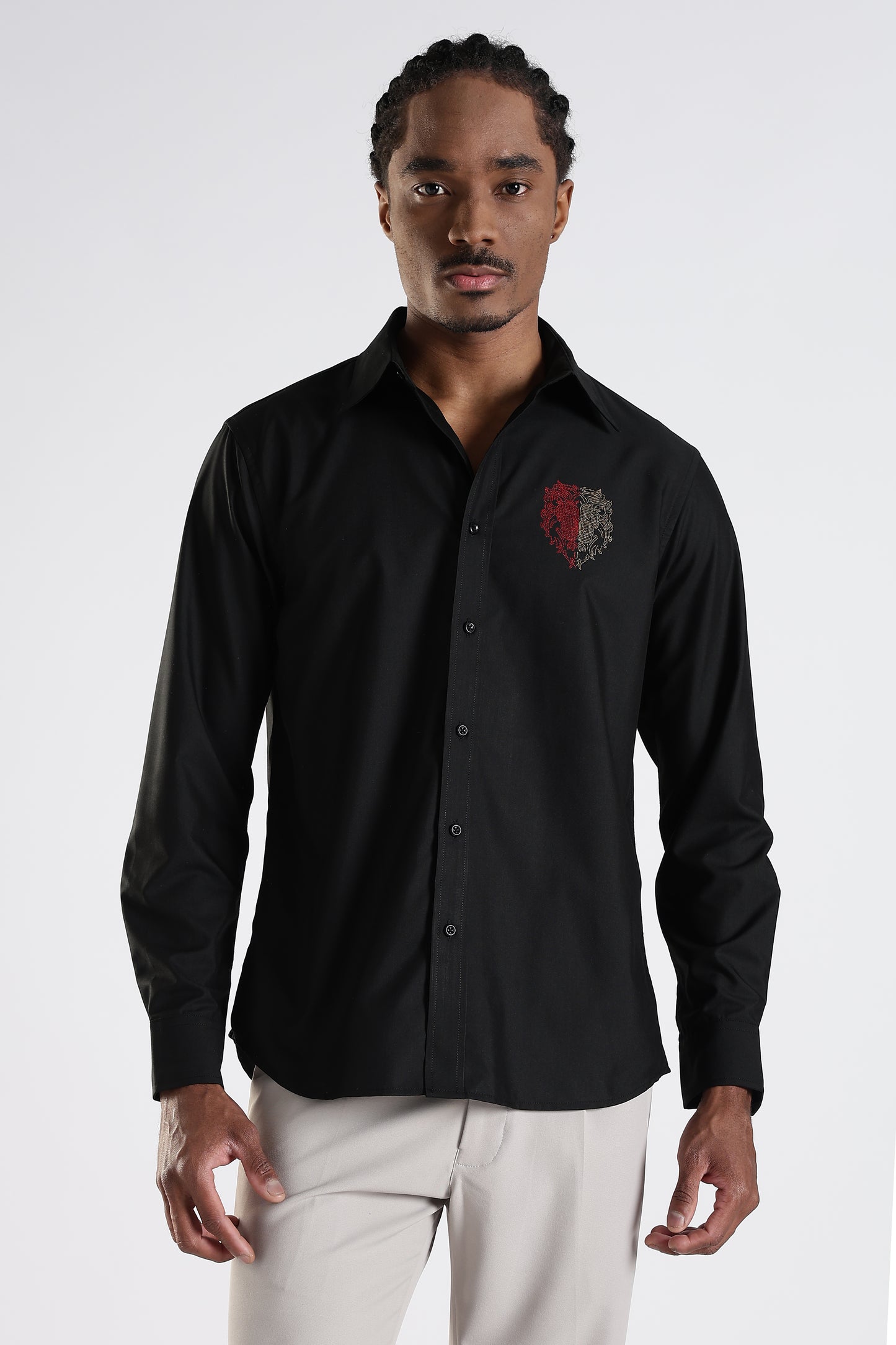 Regular Fit Black Stone Designer Shirt