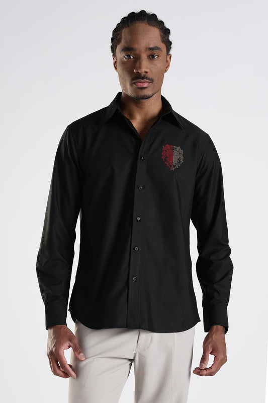 Regular Fit Black Stone Designer Shirt