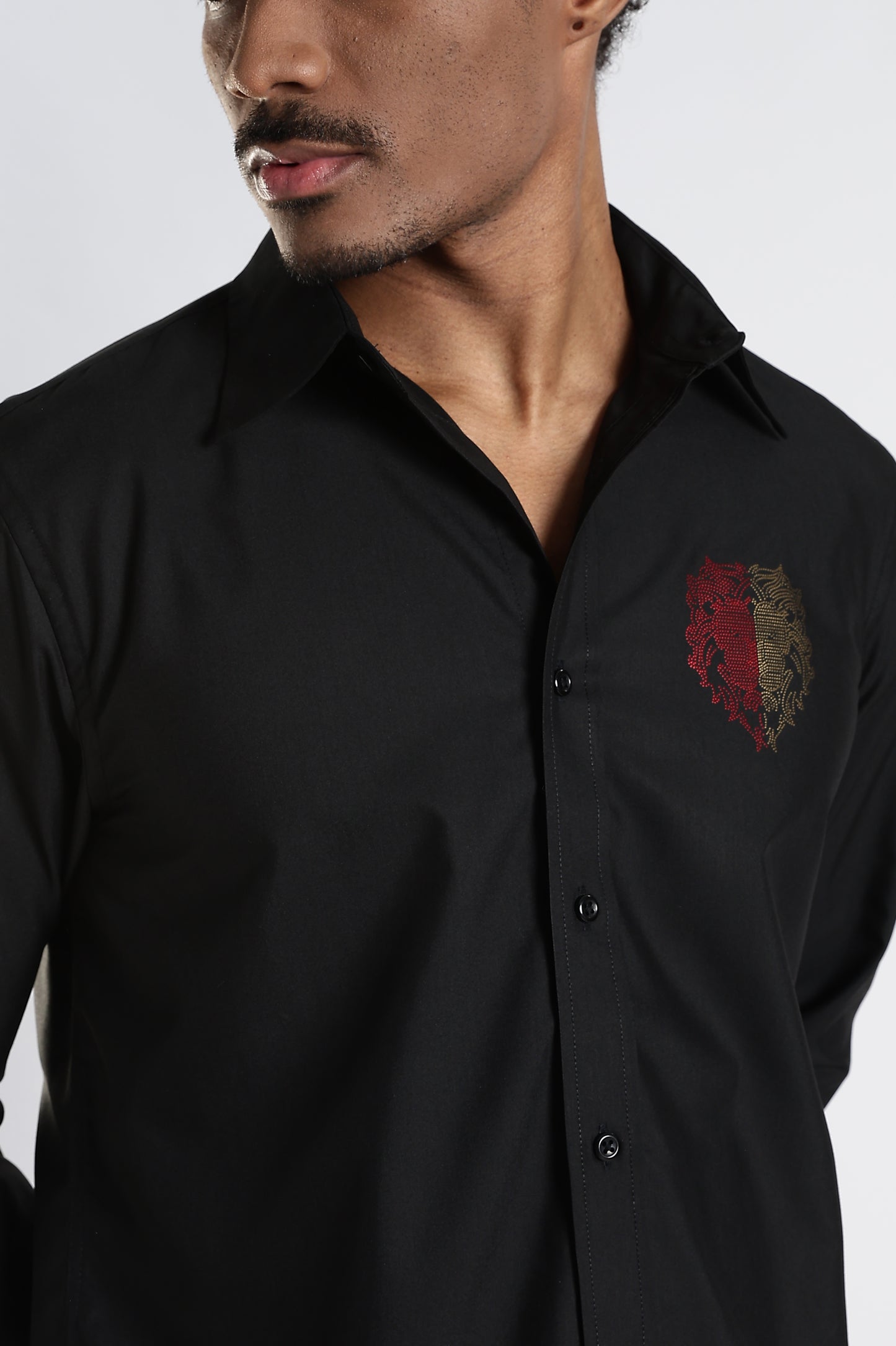 Regular Fit Black Stone Designer Shirt