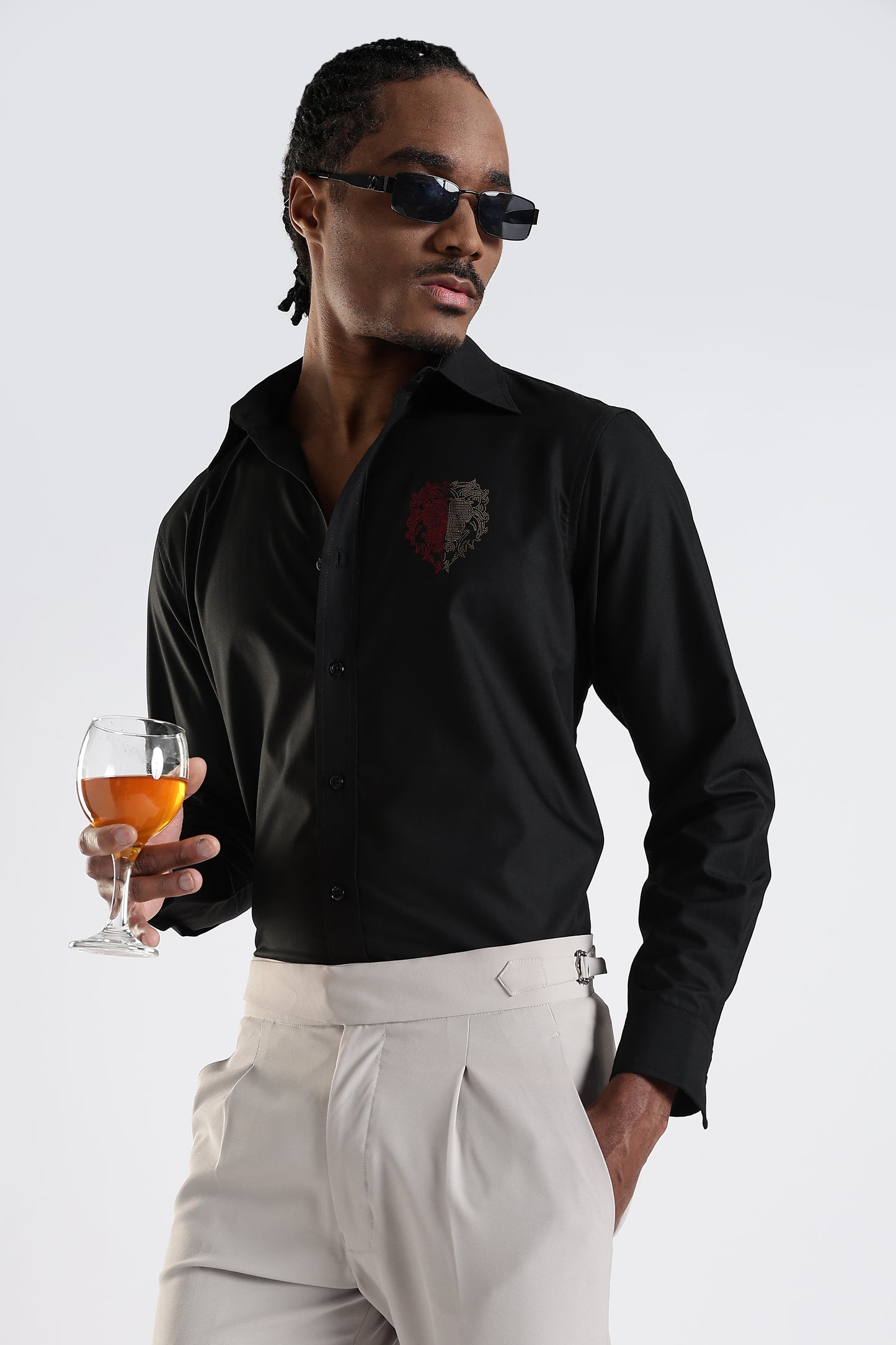 Regular Fit Black Stone Designer Shirt
