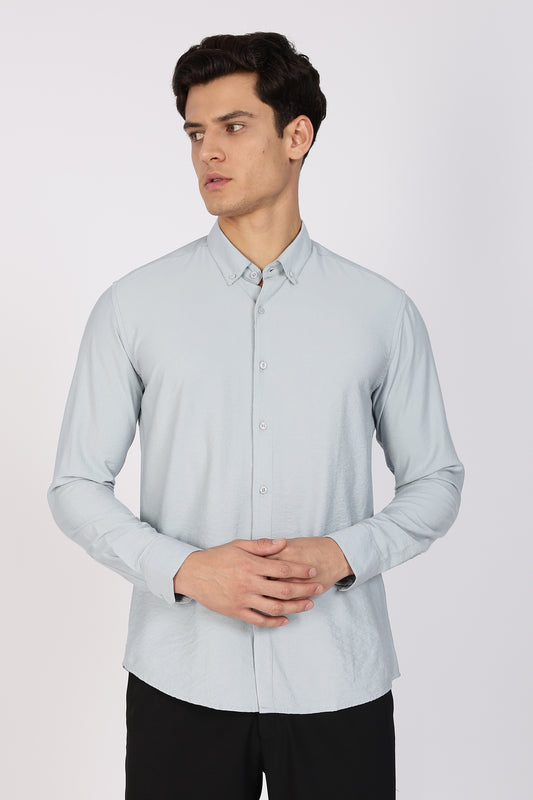 Regular Fit Pastel Blue Plain Linen Shirt